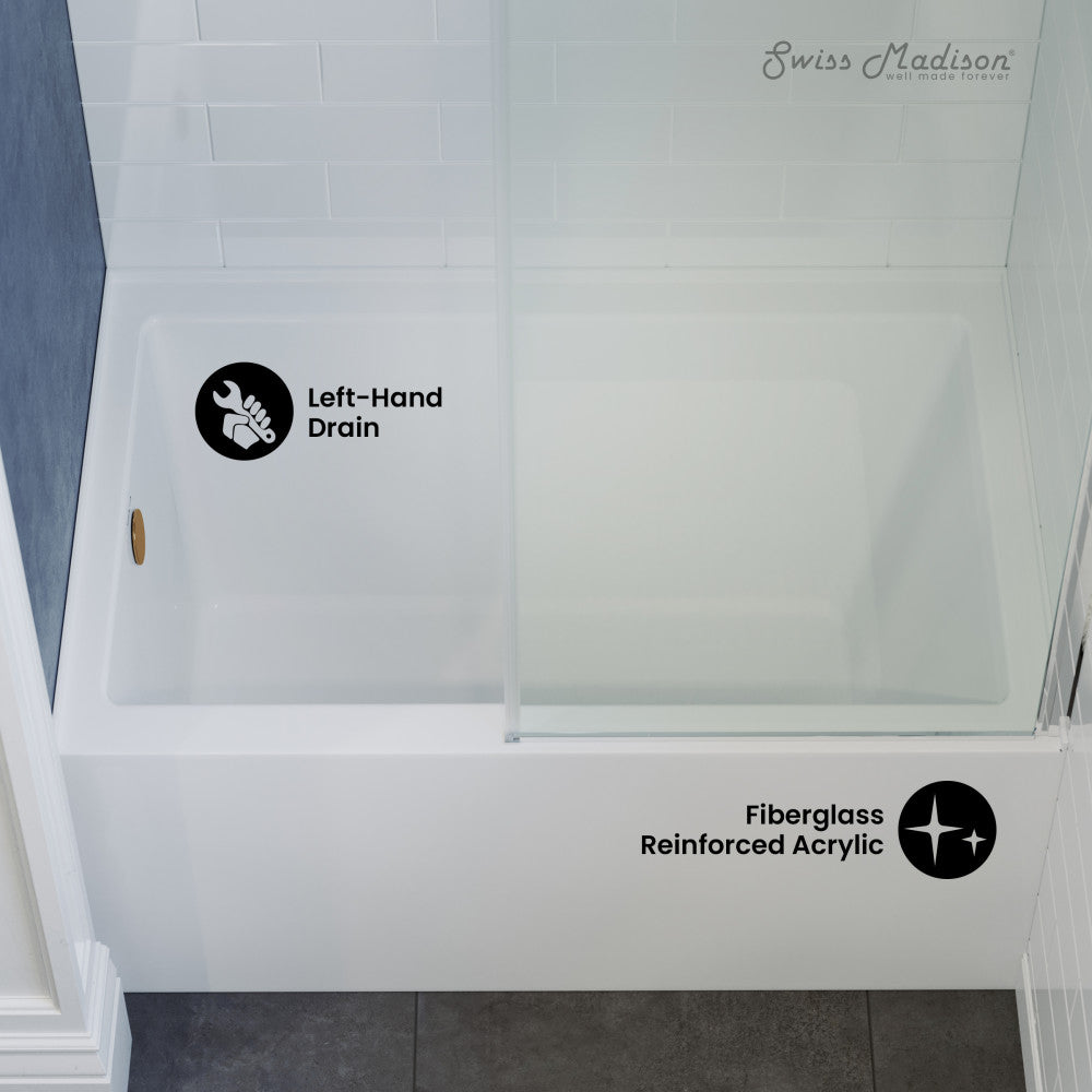 Voltaire 48 x 32 Inch Left Hand Drain Alcove Bathtub with Apron - Perfect for Small Bathrooms & Space-Saving Home Renovations