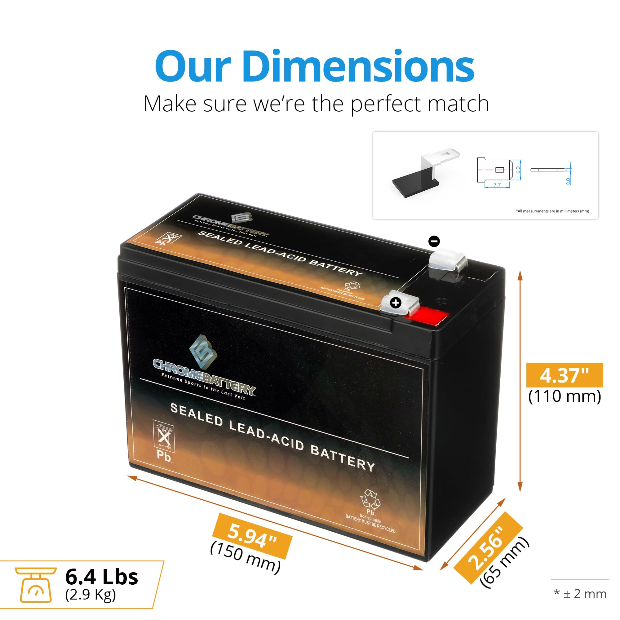 12V 10AH Rechargeable Sealed Lead Acid Battery - Power-Sonic PSH-12100F2 for Solar Panels, UPS Backup, Emergency Lights & Security Systems