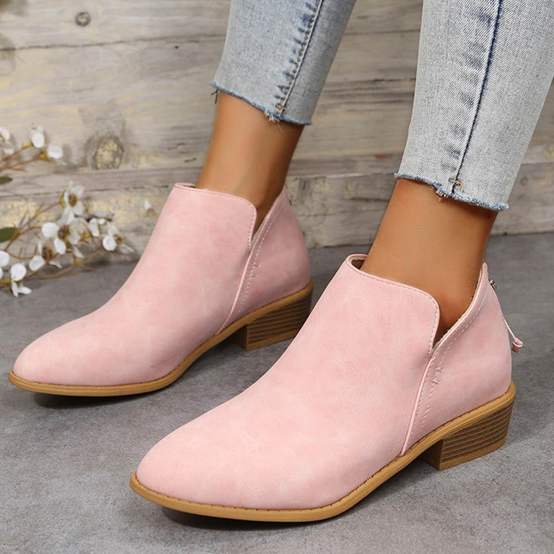 Bkebge Women's Ankle Boots - Low Heel Round Toe Suede Booties | Non-Slip Casual & Hiking Shoes | UK Size 5 Pink | Perfect for Everyday Wear, Office & Outdoor Activities