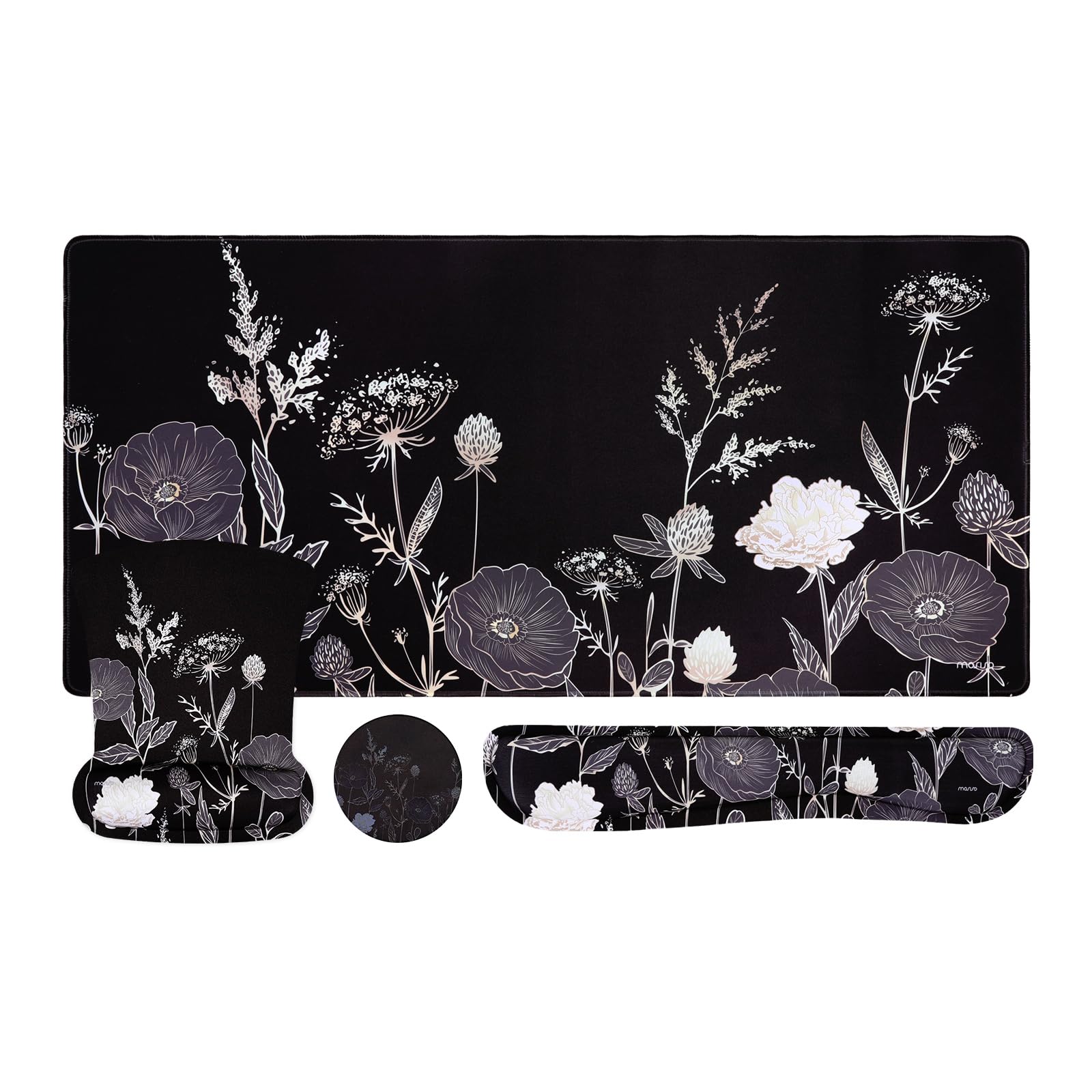 MOSISO Gaming Mouse Pad Set with Wrist Rest - Non-Slip Floral Design for Home Office & PC Gaming