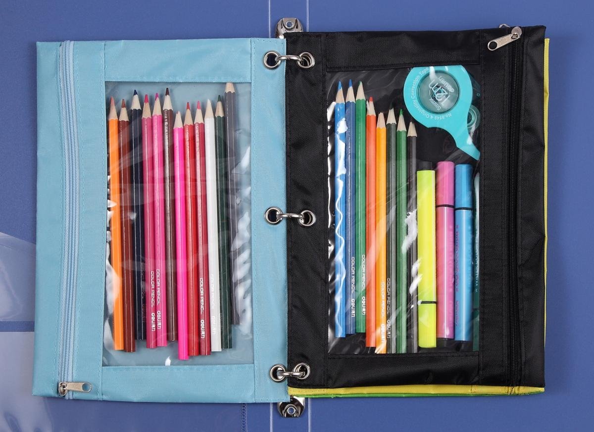 3-Ring Binder Pencil Pouch with Clear Window - School Supplies Organizer for Classroom, Office & Home - Black Stationery Case for Pens, Pencils & Art Supplies