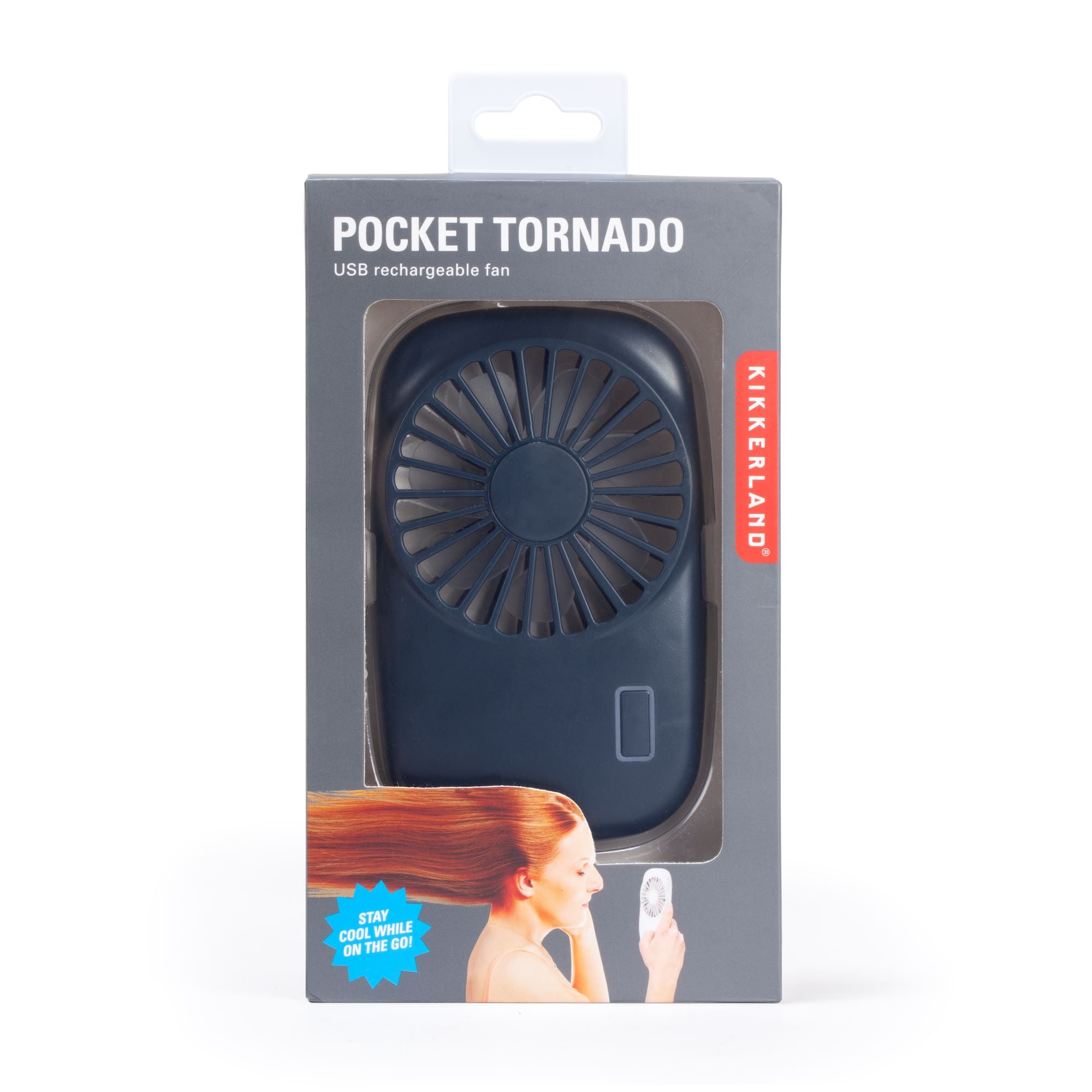 Blue Pocket Tornado - Portable Mini Fan for Travel, Office & Outdoor Use - USB Rechargeable Personal Cooling Fan - Perfect for Camping, Hiking & Summer Activities