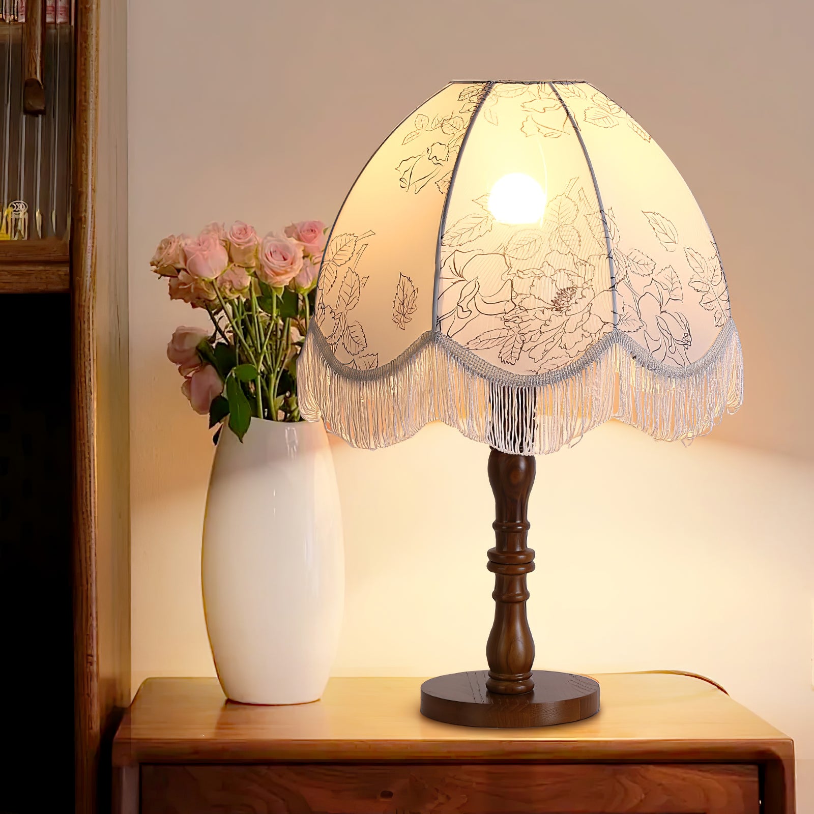 Stylish Printed Tassel Table Lamp - Elegant Home Decor for Bedroom, Living Room & Office - Perfect Nightstand Lighting for Cozy Ambience