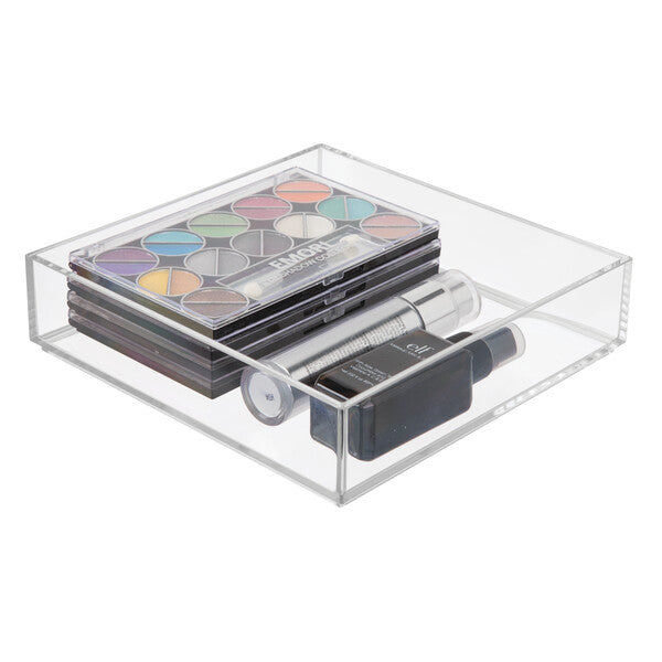 Clear Plastic Storage Organizer Box 8x8x2 Inches - Perfect for Craft Supplies, Office Accessories & Home Organization