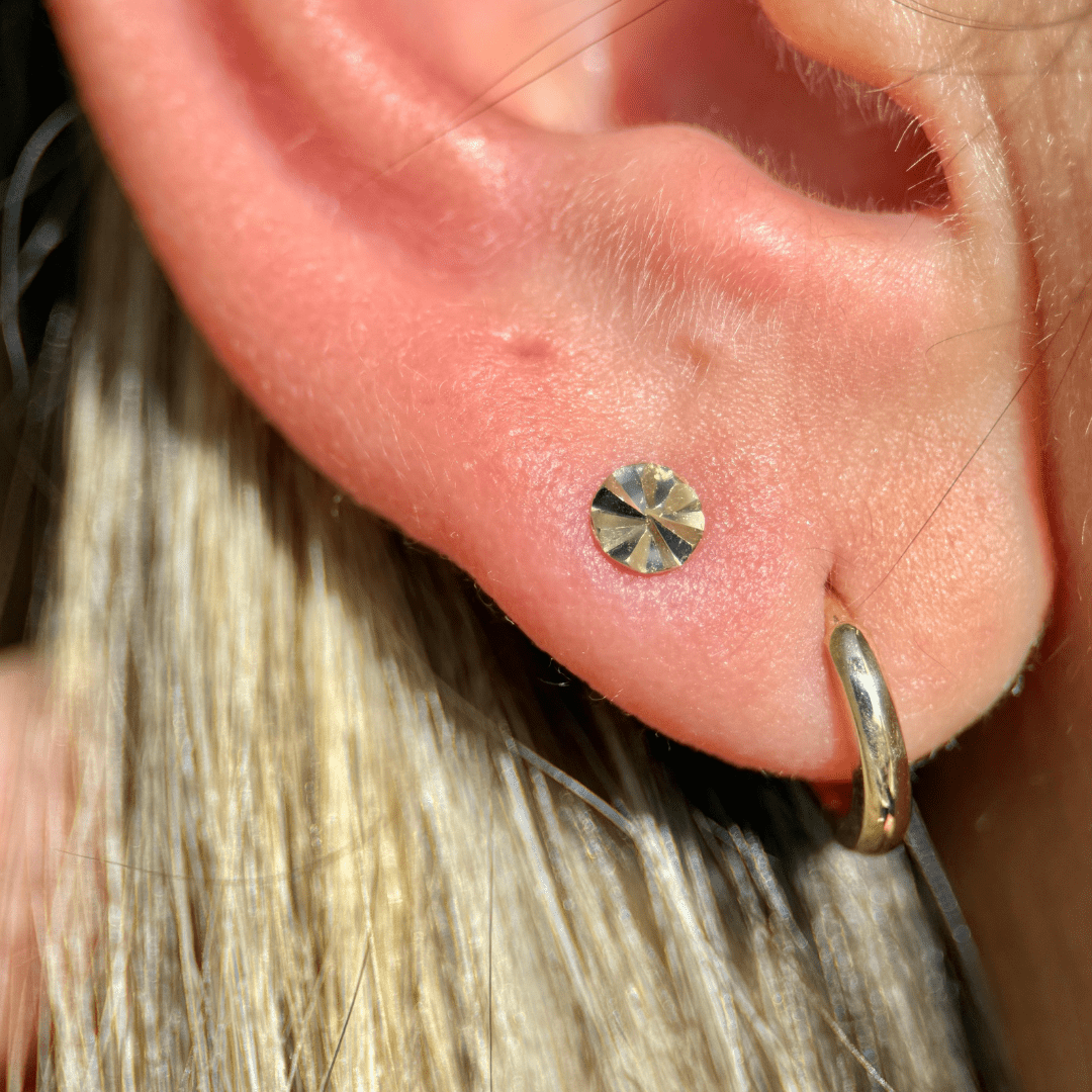 14K Yellow Gold Diamond Cut Flat Back Stud Earrings for Women - Perfect for Everyday Wear, Parties & Special Occasions