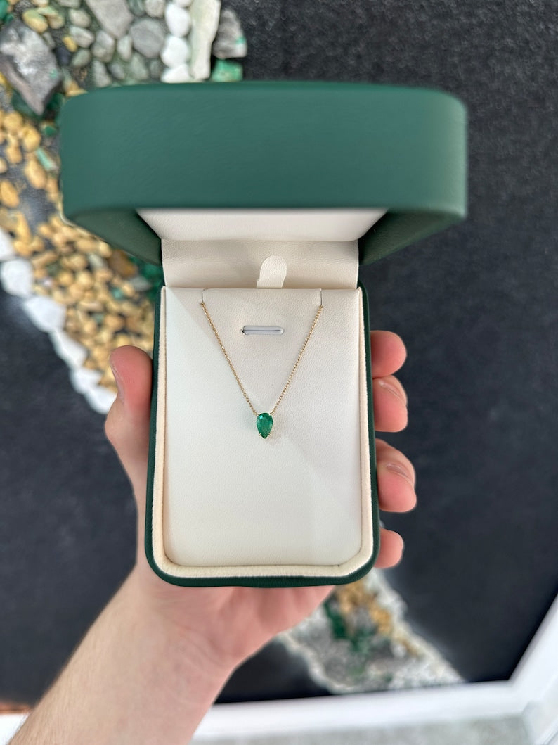 0.75ct 14K Gold Natural Pear Cut Emerald Pendant Necklace - Medium Dark Green Gemstone Jewelry for Women, Gift for Her, Birthday, Anniversary, Wedding, Party & Special Occasions