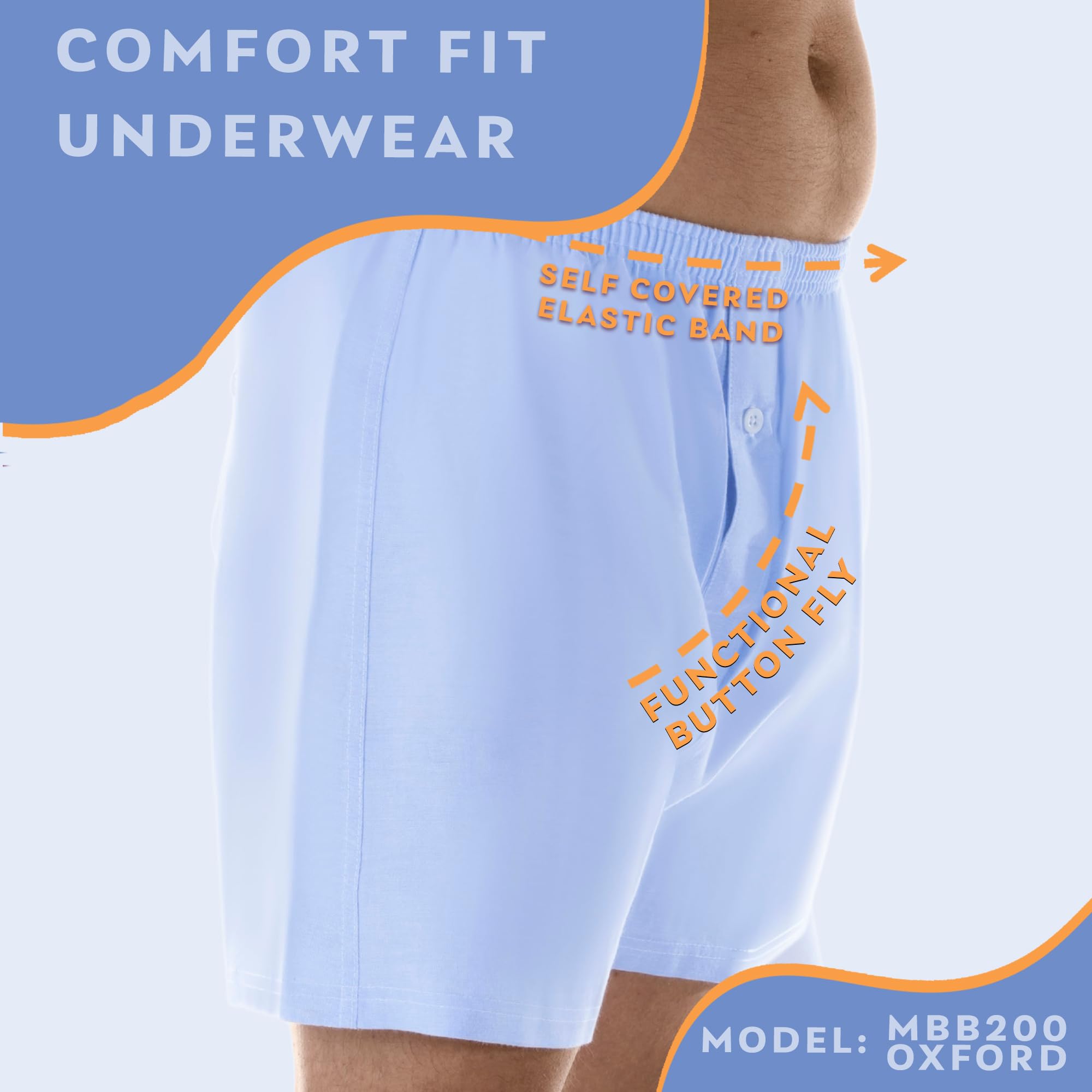 Wearever Men's Incontinence Underwear - Reusable & Washable Bladder Control Boxer Briefs with Leak Proof Protection, Regular Absorbency (6-Pack, Oxford, Size L, Waist 38-40) - Ideal for Active Lifestyles, Travel & Nighttime Protection