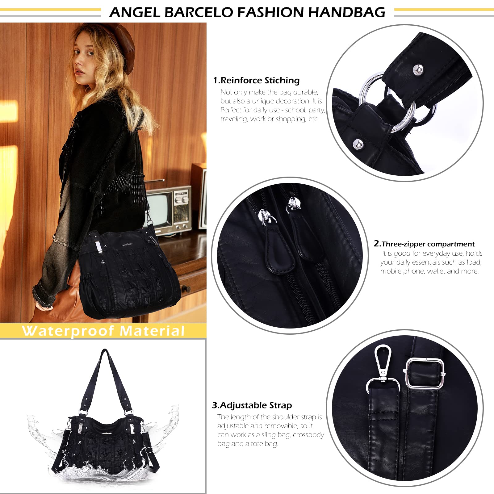 Angel Barcelo Women's Hobo Purses & Handbags - Fashionable Satchel & Large Shoulder Bags for Work, Travel & Everyday Use