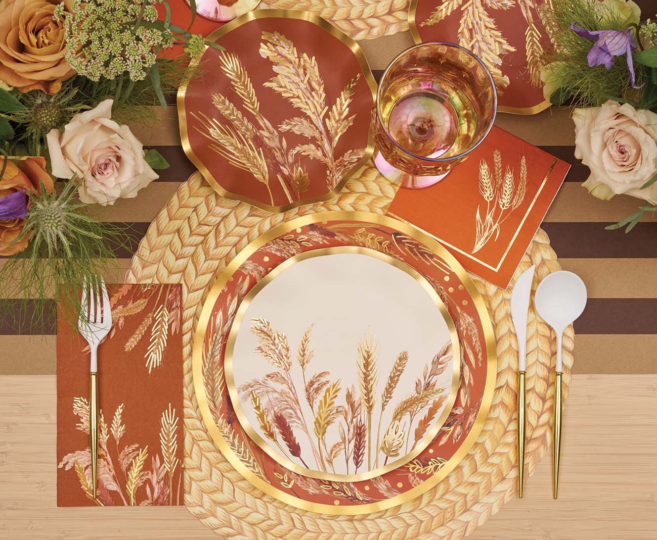 Harvest Wheat Wavy Salad Plates Set of 8 - Eco-Friendly Dinnerware for Parties, Picnics & Everyday Use - Perfect for Salads, Appetizers & Desserts