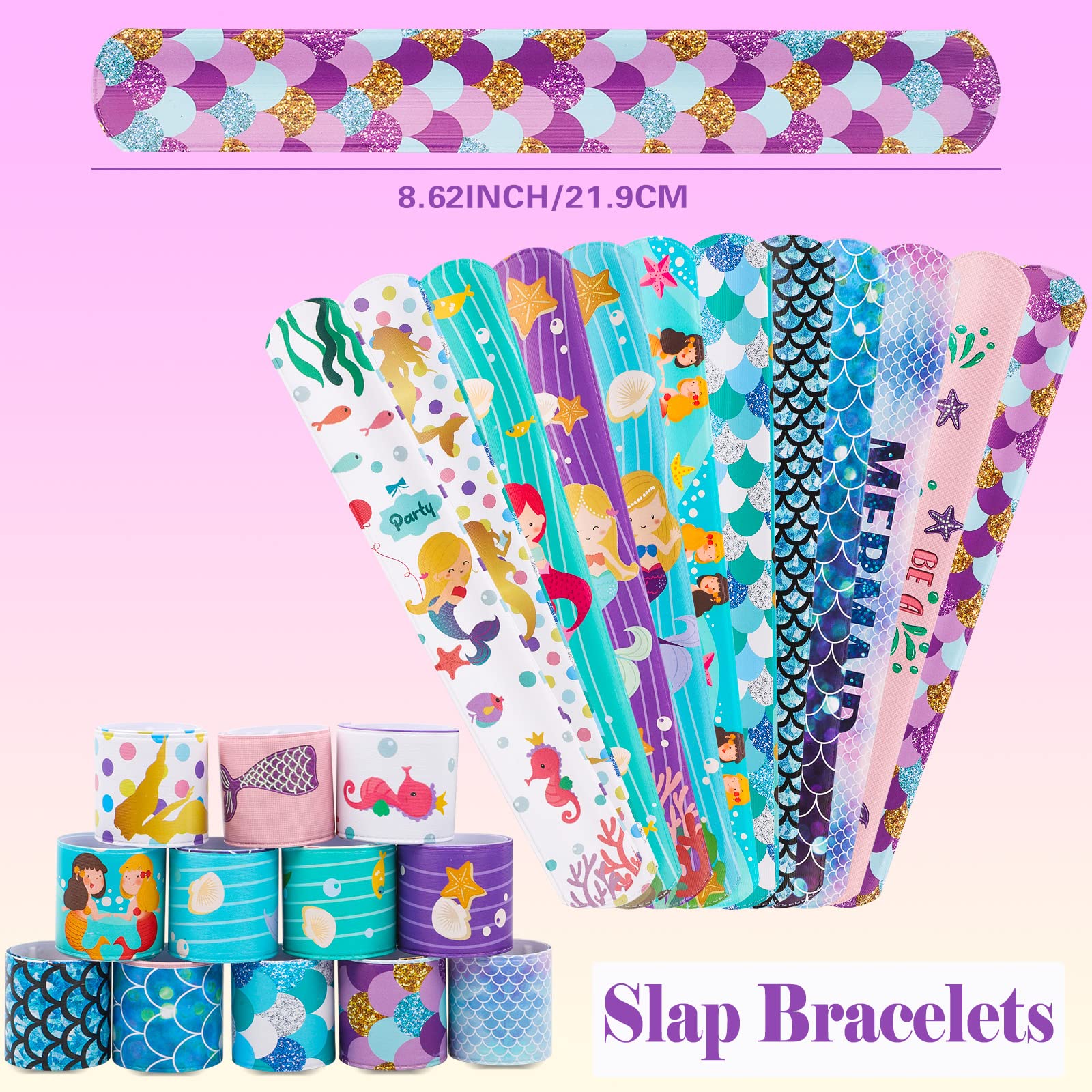 Mermaid Party Favors - Mermaid Themed Keychains, Slap Bracelets & Goodie Bag Fillers for Birthday Parties | Perfect for Mermaid Themed Decorations, Pool Parties & Underwater Fantasy Events