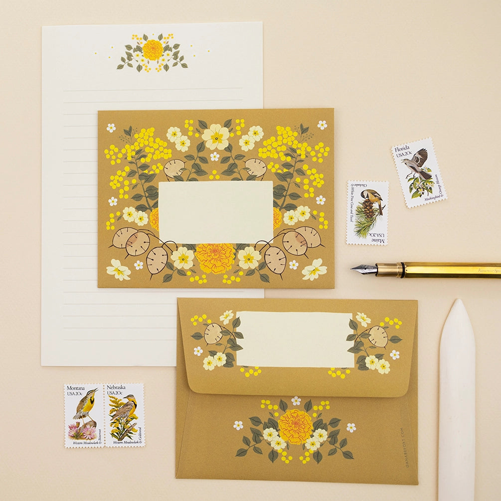 Botanica Paper Co. Premium Letter Writing Stationery Set - Sunrise Floral Design for Handwritten Notes, Thank You Cards & Personal Correspondence - Perfect for Weddings, Anniversaries & Special Occasions