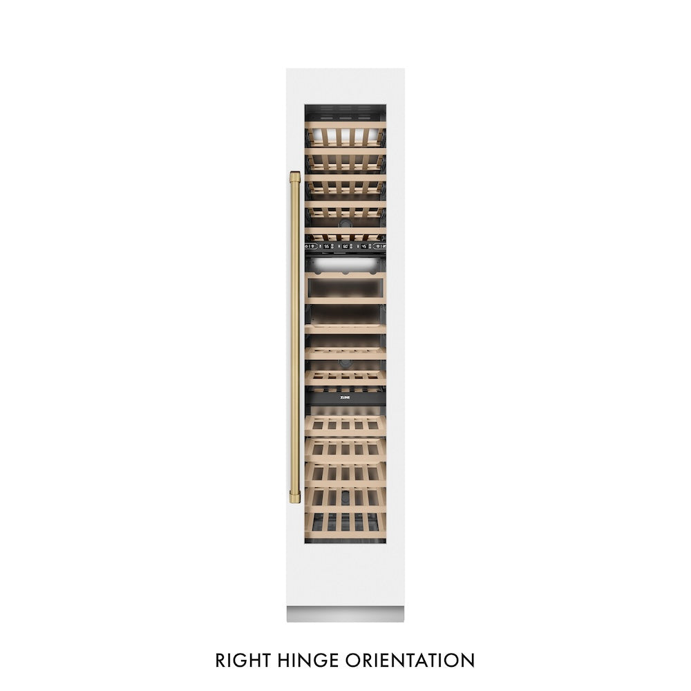 ZLINE Autograph Edition 18 Inch 9.0 Cubic Feet Triple Zone 68 Bottle Right Hinge Column Wine Cooler - White Matte with Champagne Bronze Accents (RCWVRZ WM 18 CB) | Perfect for Home Bars, Wine Cellars & Entertaining Spaces