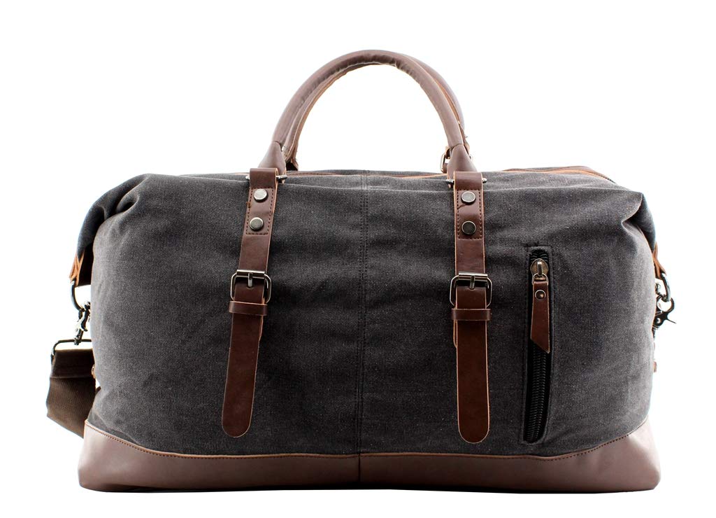 Premium Overnight Canvas Leather Travel Tote Bag - Durable Duffel Shoulder Handbag for Women & Men, Spacious Carry-On Weekender (Black) - Perfect for Gym, Business Trips & Weekend Getaways