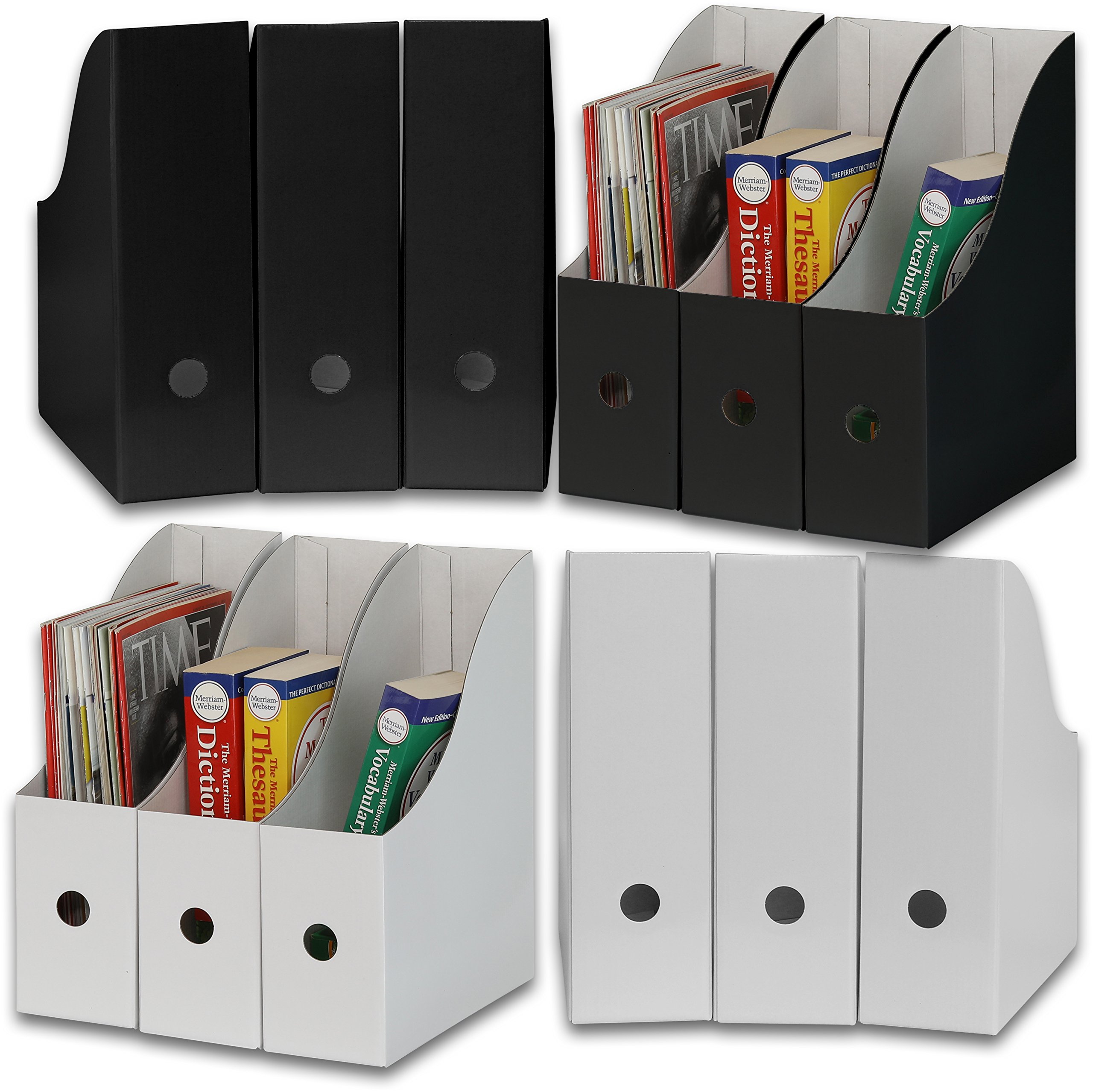 Simple Houseware Magazine File Holder Organizer Box - 12 Pack Black & White Storage Solution for Office, Home, or Classroom Organization