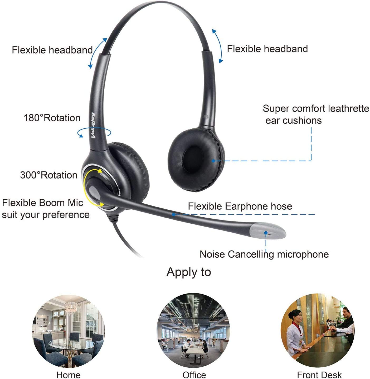 VoiceJoy HD263 USB Noise Cancelling Headset with Quick Disconnect, Adjustable Microphone & Mute Volume Control - Perfect for Laptop, PC, Skype, Zoom, Webinars, Call Centers & Office Use | Ideal for Remote Work, Online Meetings & Professional Audio Calls