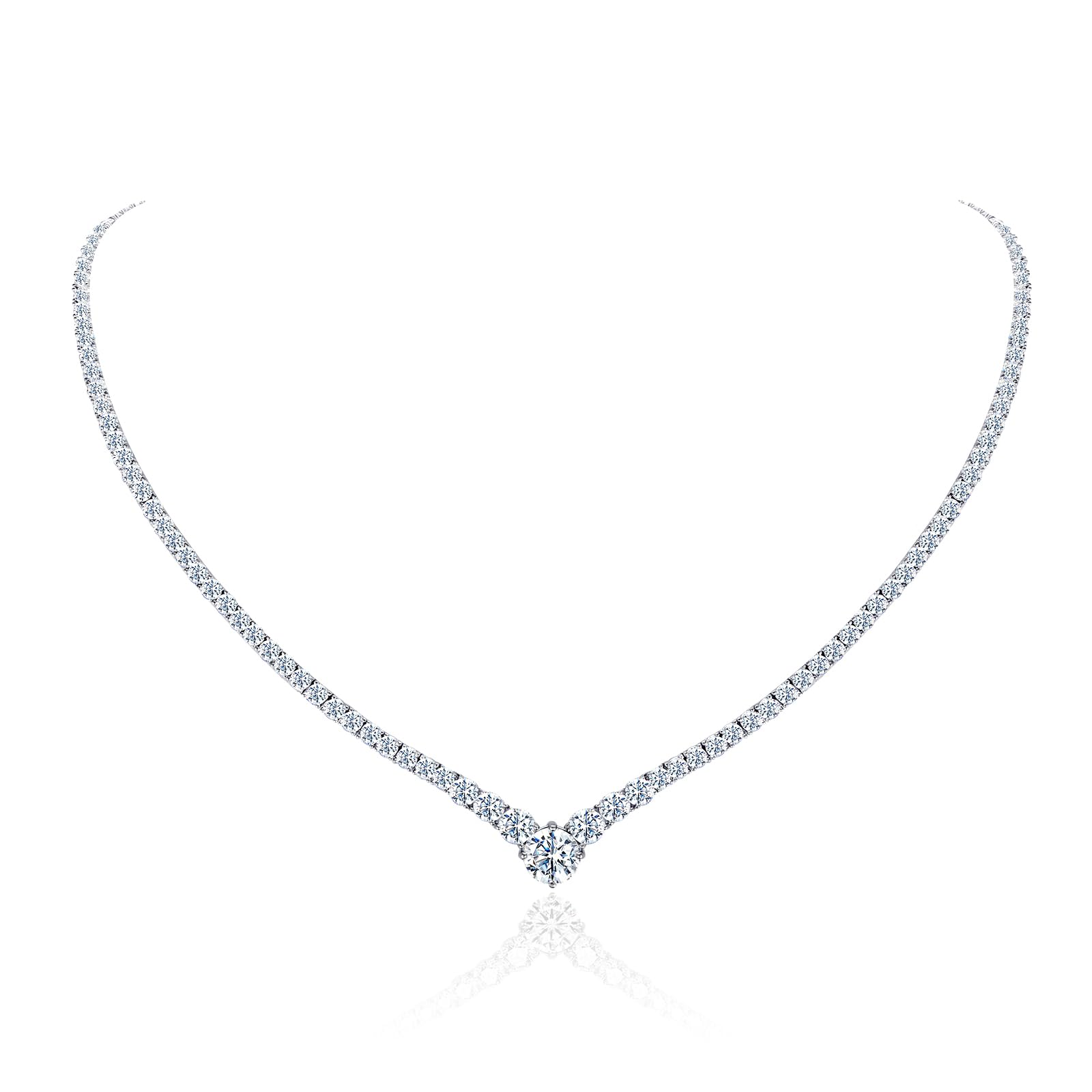 14k White Gold Plated Moissanite Tennis Chain Necklace - 925 Sterling Silver VVS1 D Color V-Shape Link | Dainty Lab Diamond Wedding Jewelry for Women | Perfect for Bridal, Anniversary Gifts & Special Occasions