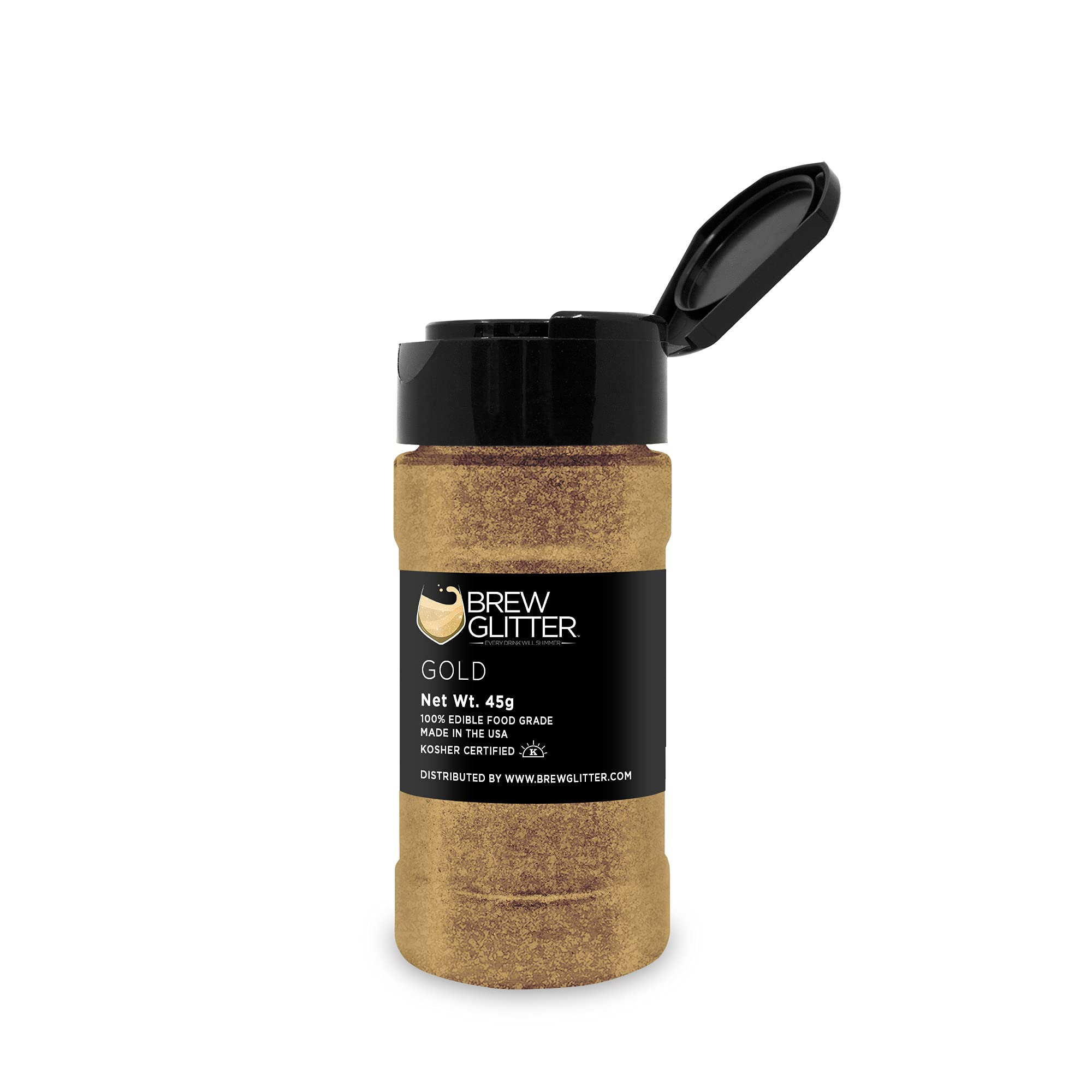 Edible Gold Glitter for Drinks - 100% Food Grade Vegan Glitter Dust for Cocktails, Beer, Beverages & Cake Decorating | KOSHER & HALAL Certified | Gluten & Nut Free (45g Shaker) - Perfect for Party Drinks, Wedding Cocktails & Baking Decorations