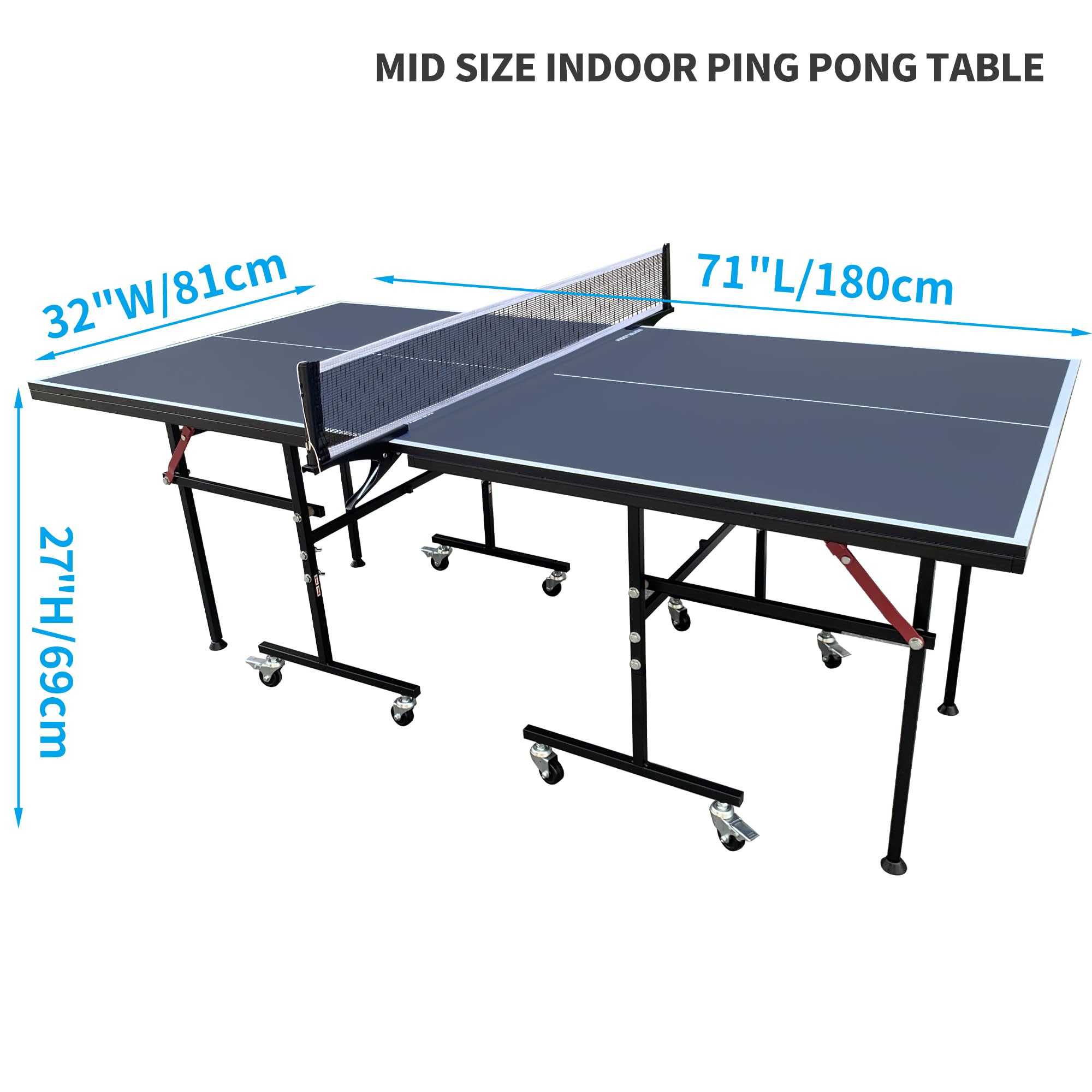 Foldable Indoor Table Tennis Table with Quick Clamp Ping Pong Net & Post Set - Portable Black & Blue Ping Pong Table for Home, Office, Backyard, or Outdoor Use