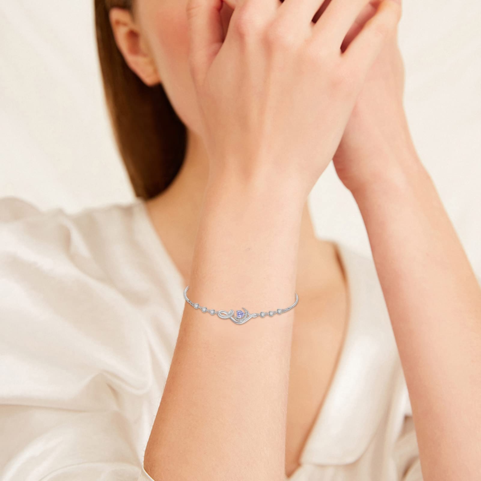 Sterling Silver Birthstone Charm Bracelet for Women - S925 Distance Bracelet, Personalized Gift for Mom, Daughter, Wife - Perfect for Mother's Day, Birthday, Valentine's Day & Anniversary - Elegant Jewelry for Everyday Wear & Special Occasions