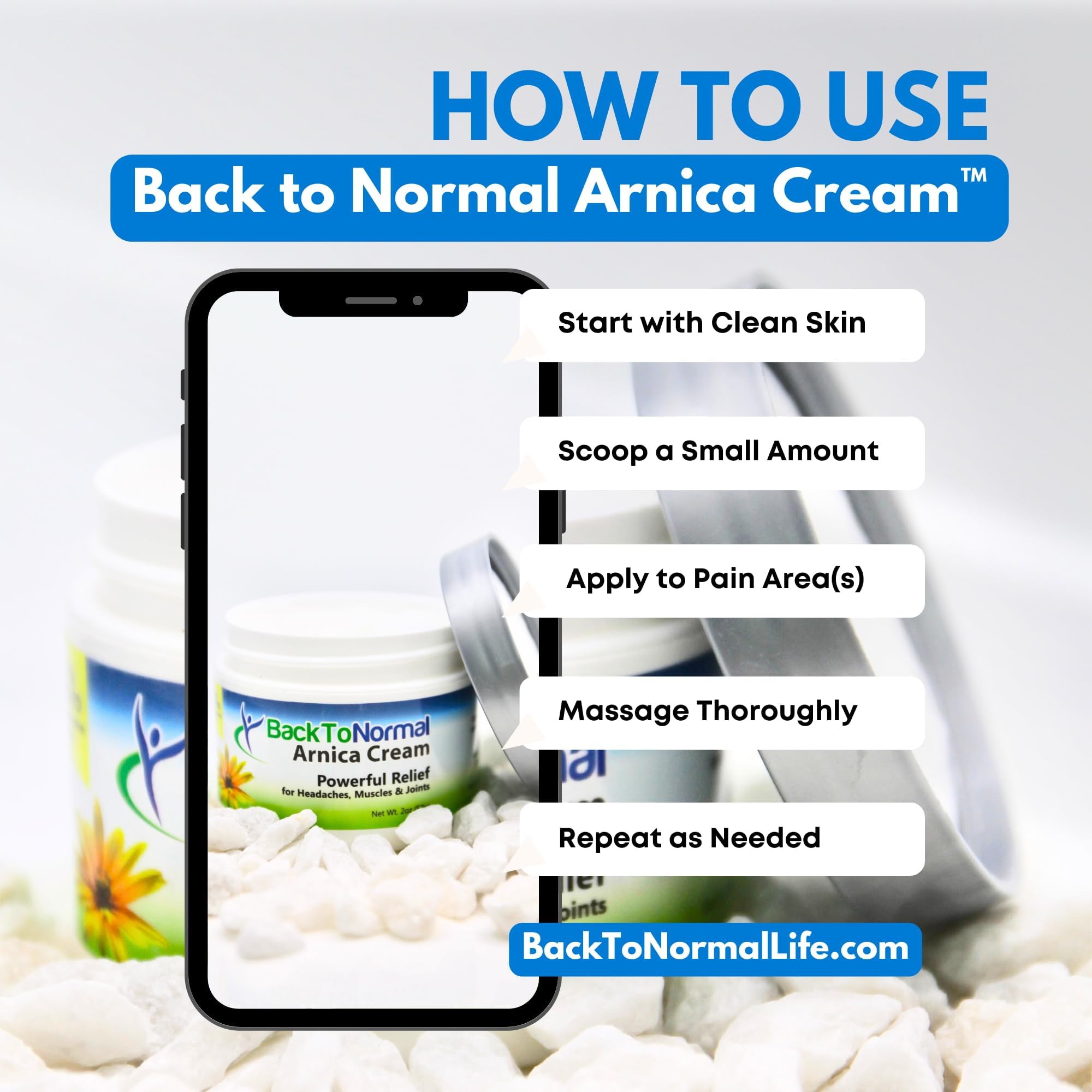 Back To Normal Arnica Cream – Extra Strength Pain Relief for Joints & Muscles – 2oz Jar (2-Pack) – FDA Registered – Soothes Post-Workout, Arthritis & Daily Aches
