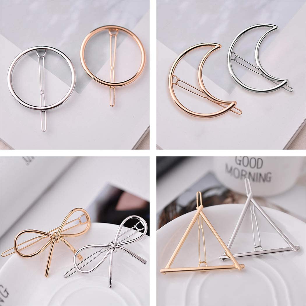 Sonpal 4pc Korean Style Hair Clips for Women - Moon, Triangle, Circle & Butterfly Hair Barrettes Pins for Girls, Thick Hair Styling Accessories | Perfect for School, Work, Parties & Everyday Hairstyles