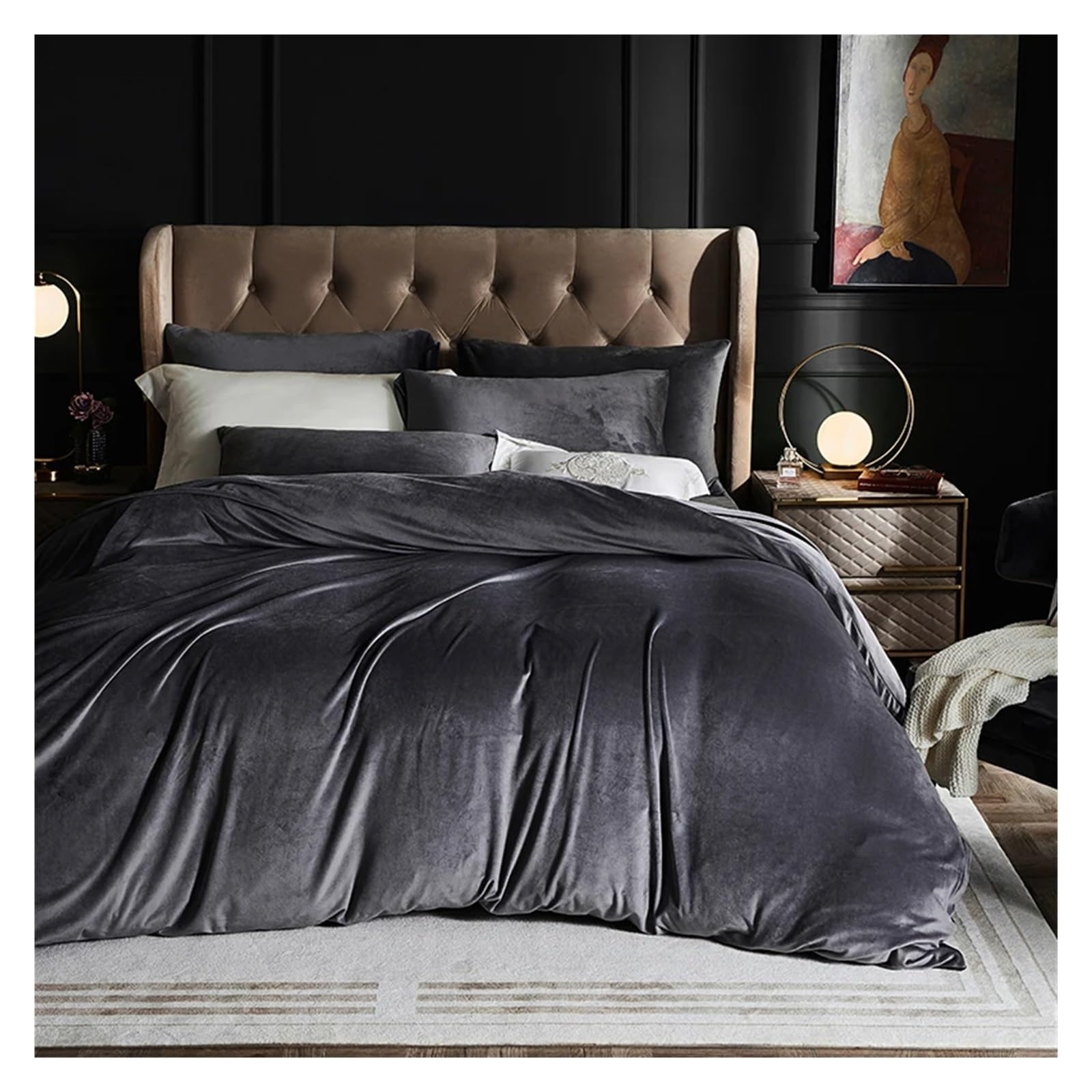 4-Piece Knitted Velvet Bedding Set - King/Queen Size Duvet Cover, Comforter, Sheet & Pillowcases - Luxury Solid Color Bed in a Bag for Cozy Winter Nights (Includes Fitted Sheet) - Perfect for Master Bedrooms, Guest Rooms & Airbnb Rentals
