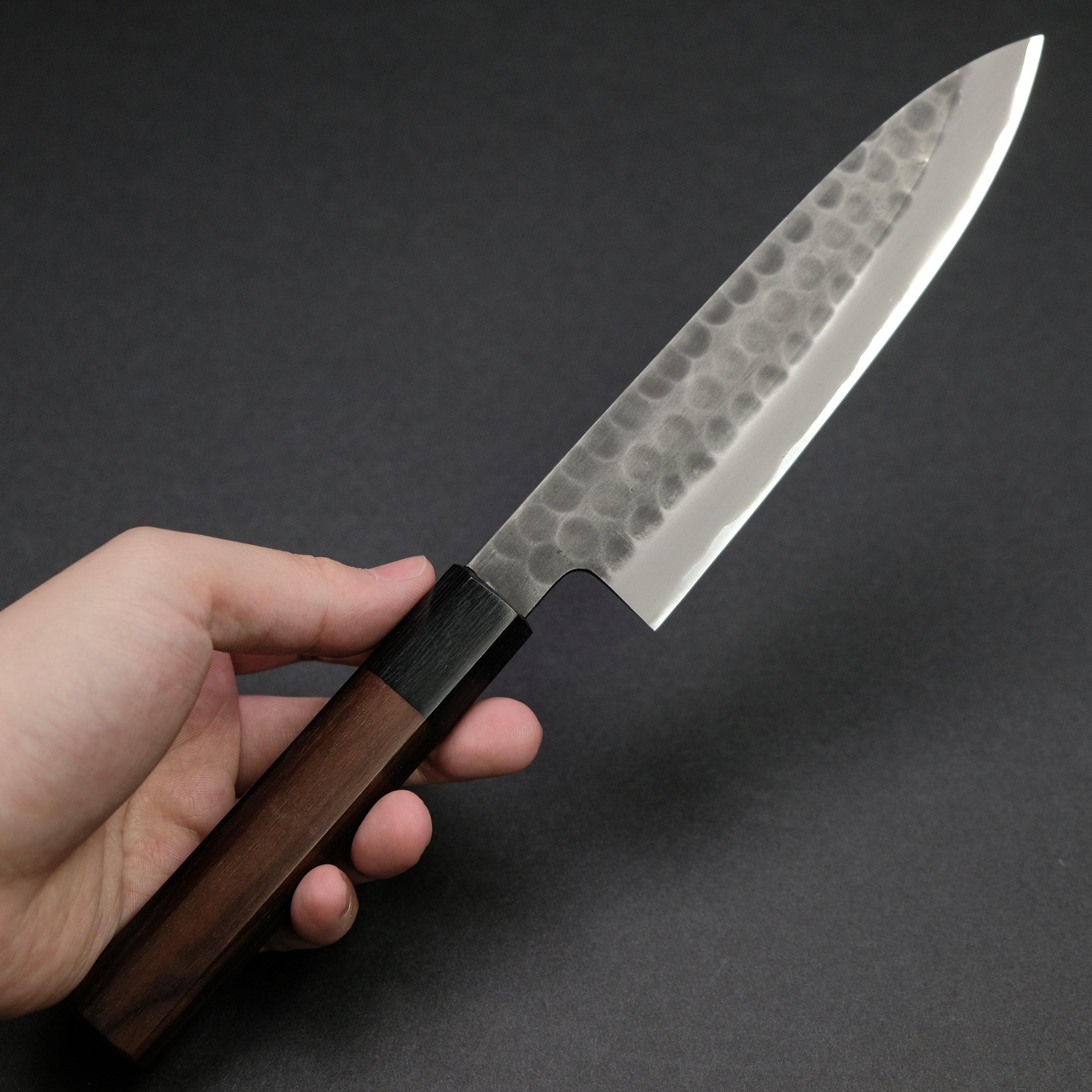 Premium Mutsumi Blue Super Kurouchi Tsuchime Petty Knife 150mm - Handcrafted Japanese Kitchen Knife with Ebony Wood Handle - Perfect for Slicing, Peeling & Precision Cutting Fruits, Vegetables & Boneless Meat