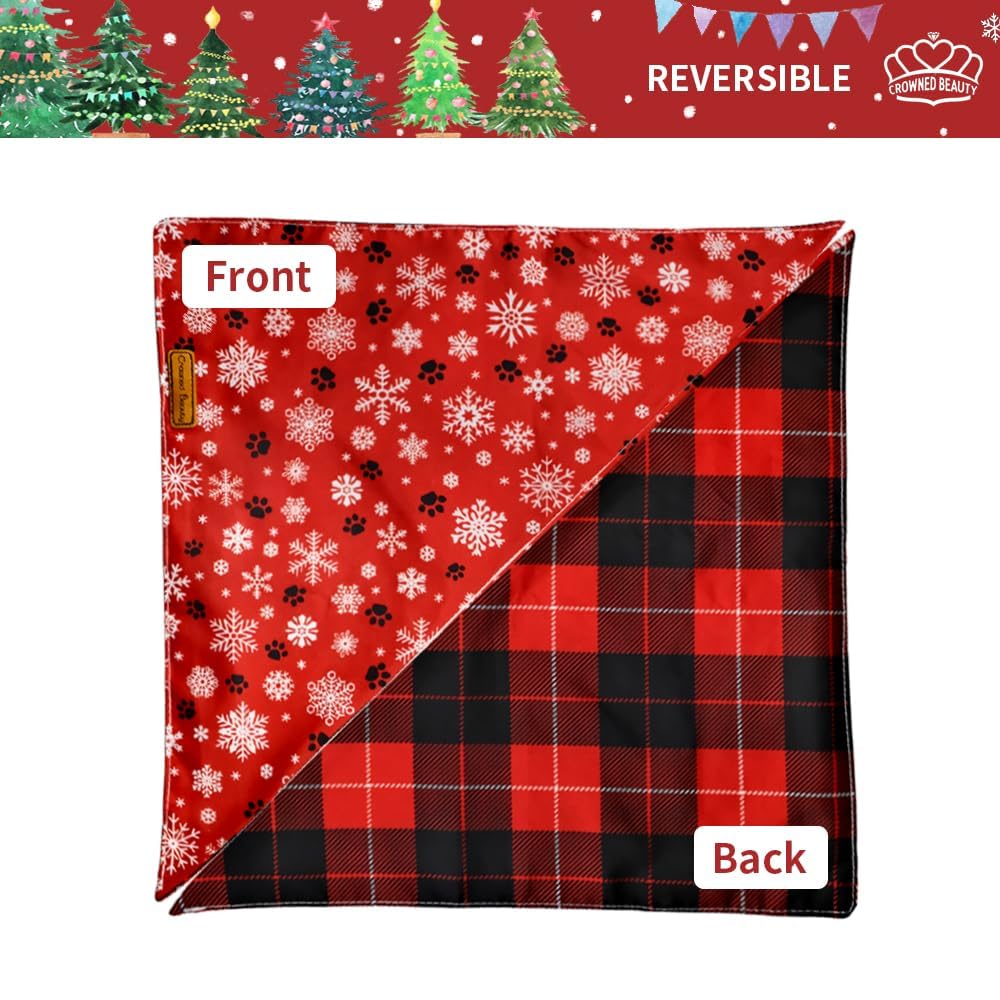 Christmas Dog Bandanas 2 Pack - Adjustable Holiday Plaid Reversible Scarves for Small Dogs & Pets | Snow Tree Pattern | Perfect for Christmas Photos, Parties & Festive Outfits (DB01-S)