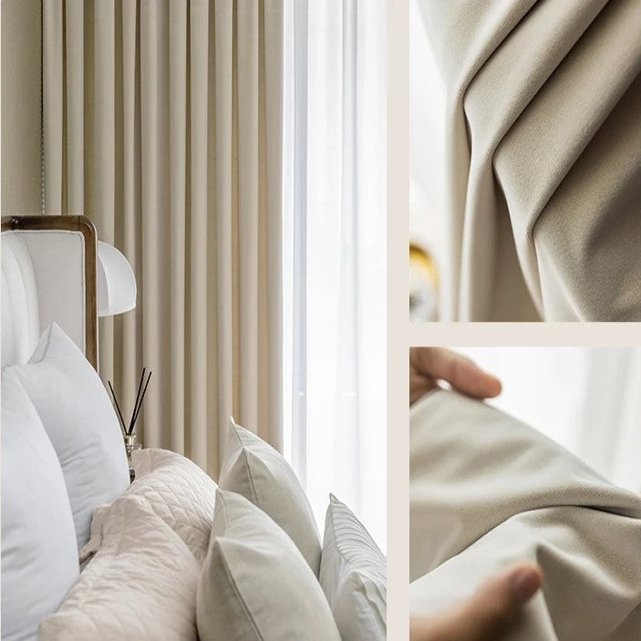Luxury Plush Velvet Curtains for Living Room & Bedroom - Light Beige Blackout Drapes for Home Decor & Noise Reduction