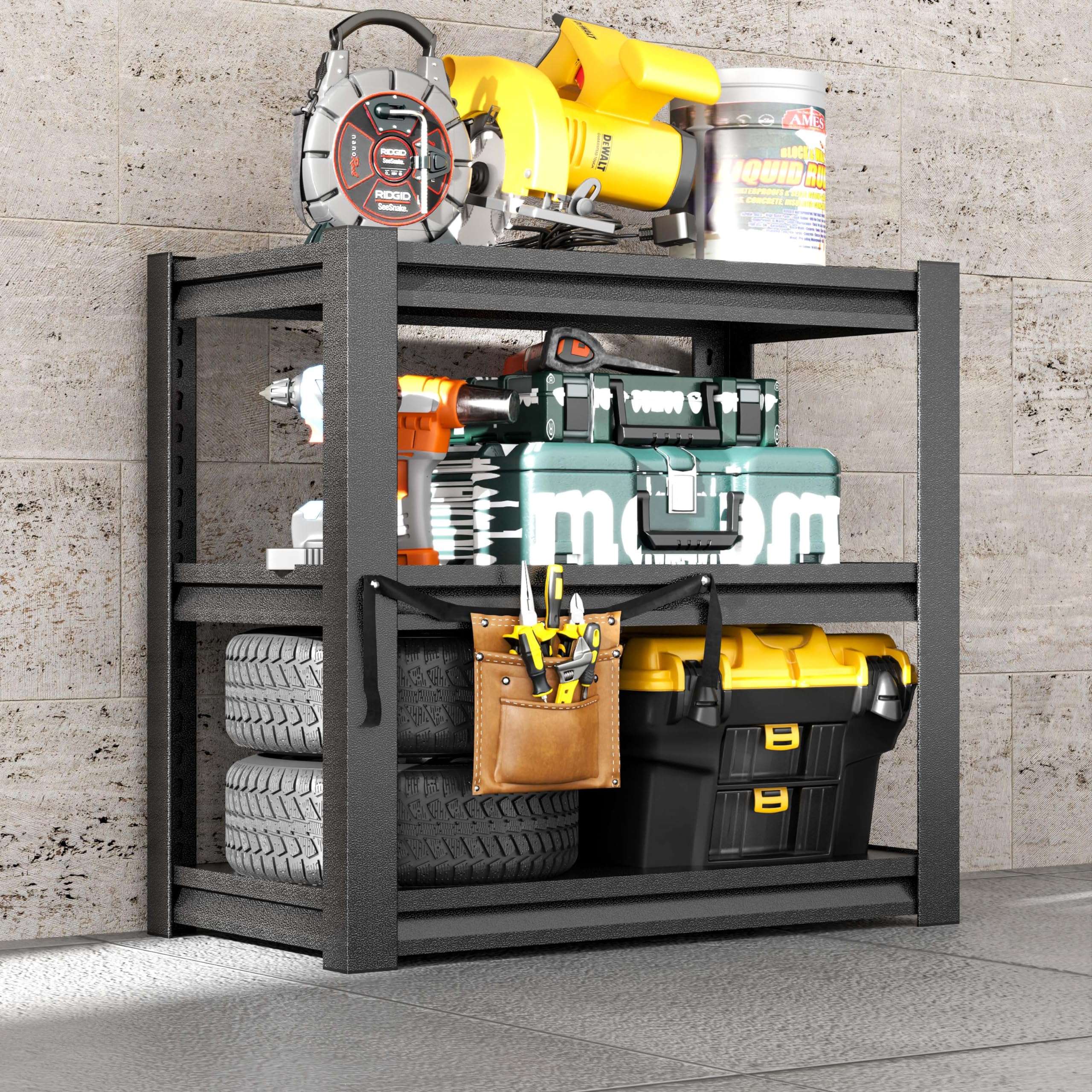 Heavy Duty 3-Tier Metal Garage Shelving Unit - 31.5