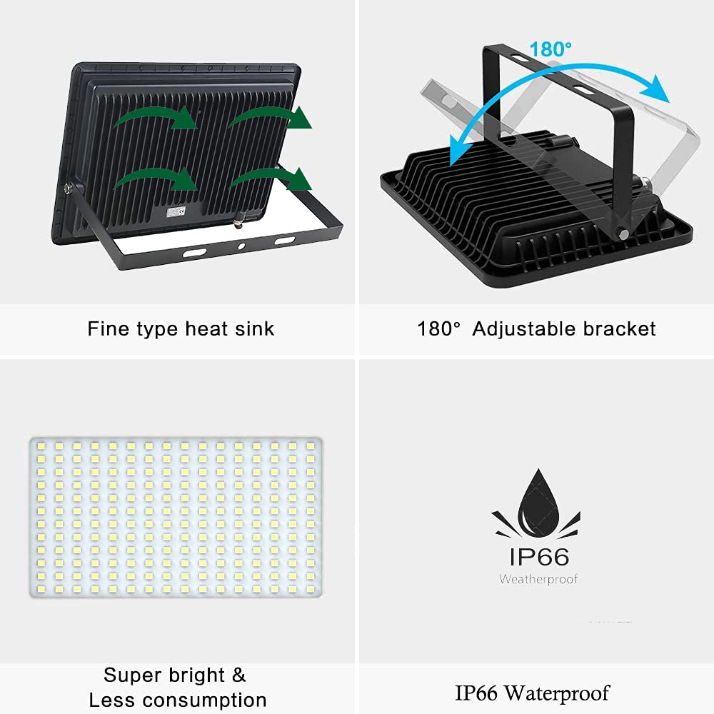 Gopretty 200W LED Flood Light Bulbs 2 Pack - IP66 Waterproof Outdoor Lighting, 6000K Daylight White - Bright Security Floodlights for Yard, Garden, Garage, Stadium, Parking Lot & Warehouse Areas - Perfect for Home & Commercial Use
