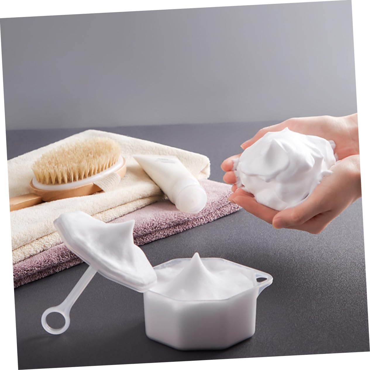 FRCOLOR 2 Pack Foam Face Wash Dispenser - Rich Bubbler Foam Maker for Facial Cleansing, Pump Bottle Liquid Soap Dispenser with Faux Buns Design (White, PP Material) - Perfect for Daily Skincare & Travel