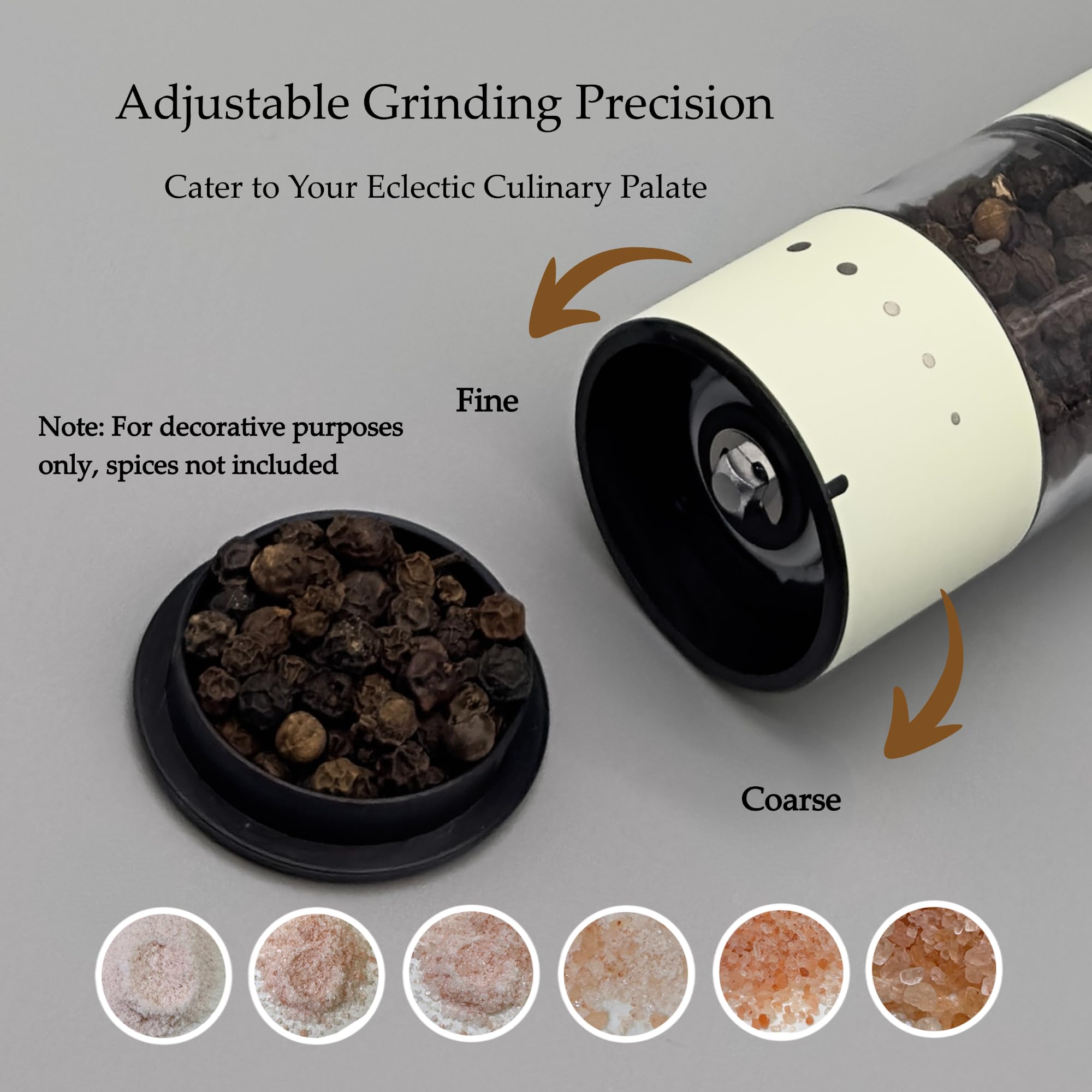 USB Rechargeable Electric Salt and Pepper Grinder Set - Adjustable Coarseness, One-Hand Operation Kitchen Gadgets (2 Pack, Greige & Buttercream) - Perfect for Cooking, Dining, and Gift Giving