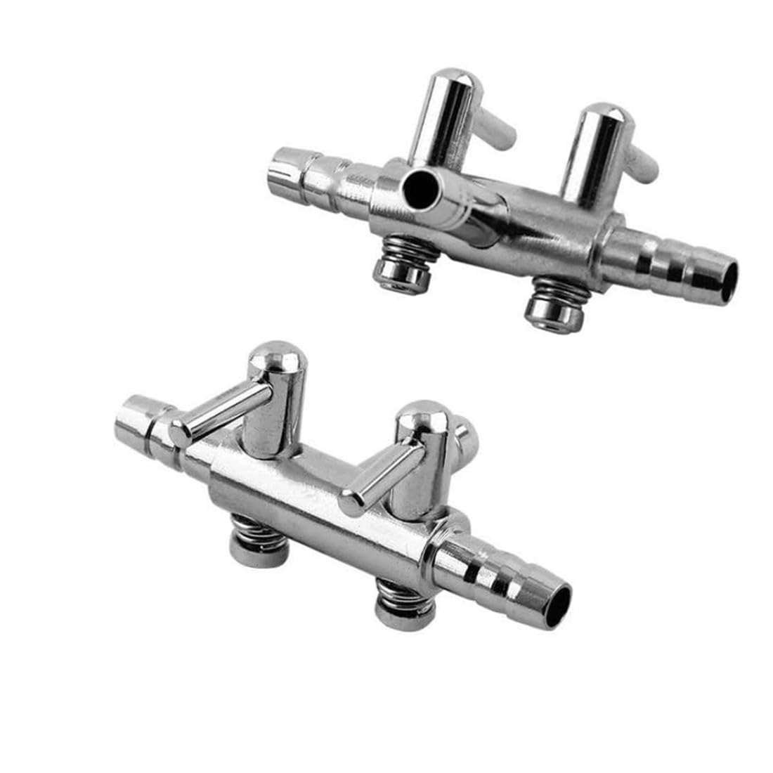 Premium Stainless Steel 2-Way Aquarium Air Control Valve - Chrome Metal Gang Manifold, Air Tap & Splitter (2 Pack) - Perfect for Fish Tank, Hydroponics & Aquaponics Systems