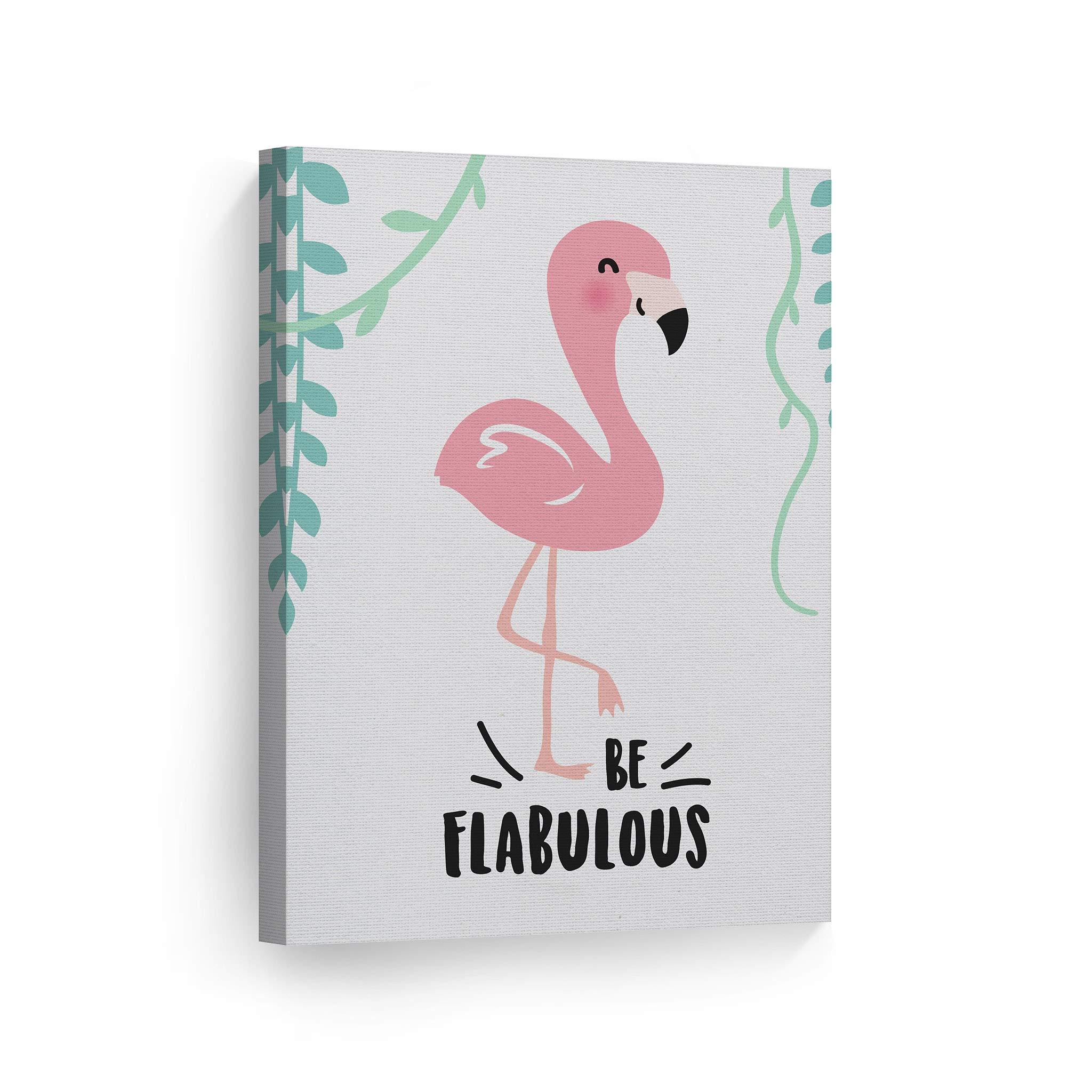 Smile Art Design 'Be Flabulous' Quote Flamingo Canvas Print - 36x24 Inch Wall Art for Kids Room, Nursery & Baby Room Decor - Ready to Hang, Made in USA | Perfect for Birthday Gifts & Tropical Themed Bedrooms