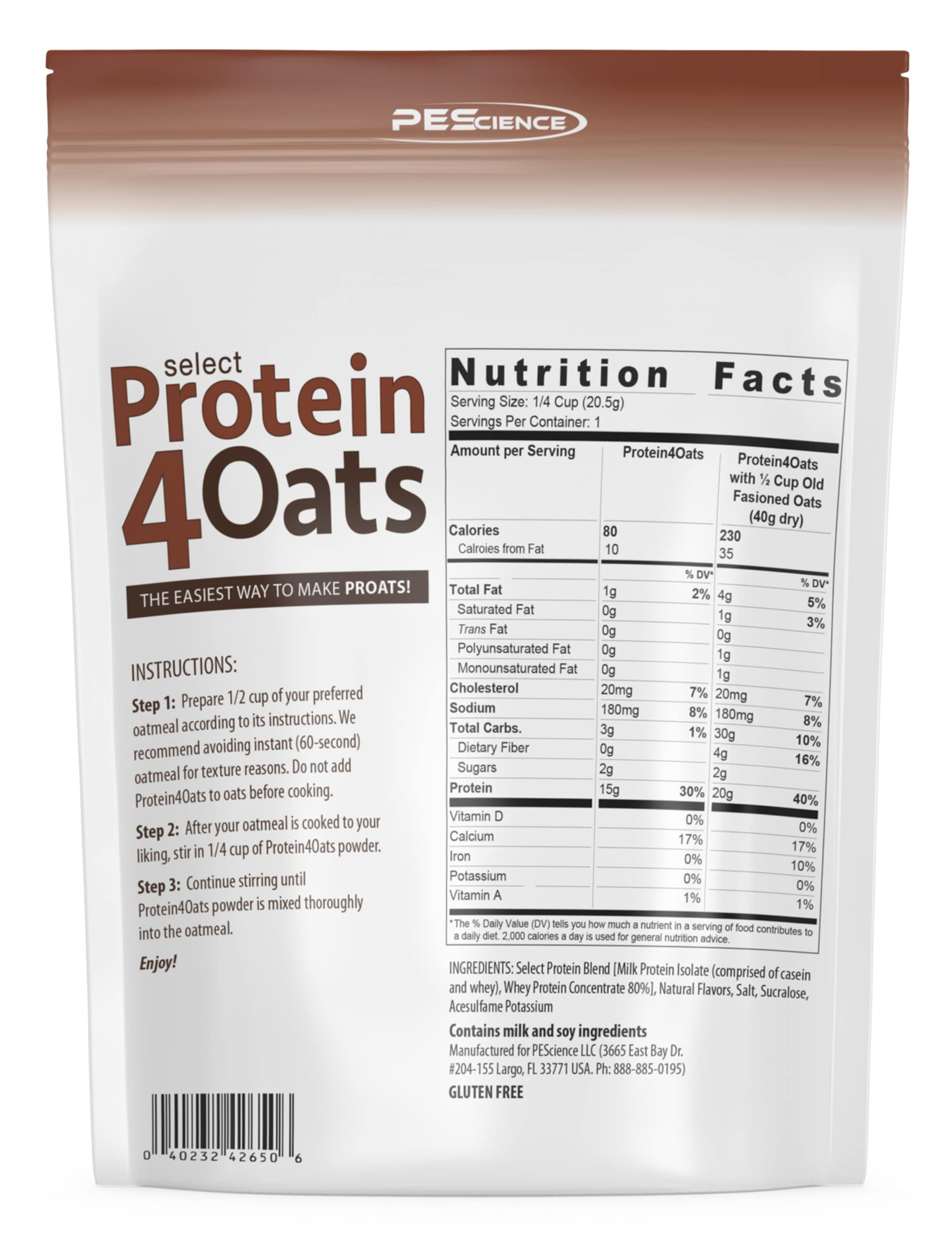 PEScience Select Protein4Oats - Maple Brown Sugar Flavor, 12 Servings, Whey & Casein Protein Blend for Oatmeal - Perfect for Breakfast, Post-Workout Recovery & Healthy Snacking