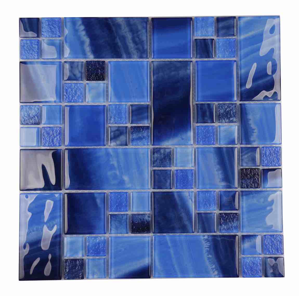 Dark Blue Sea Breeze Glass Tile - Waterproof Mosaic for Pool, Bathroom & Kitchen Backsplash - Coastal Home Decor