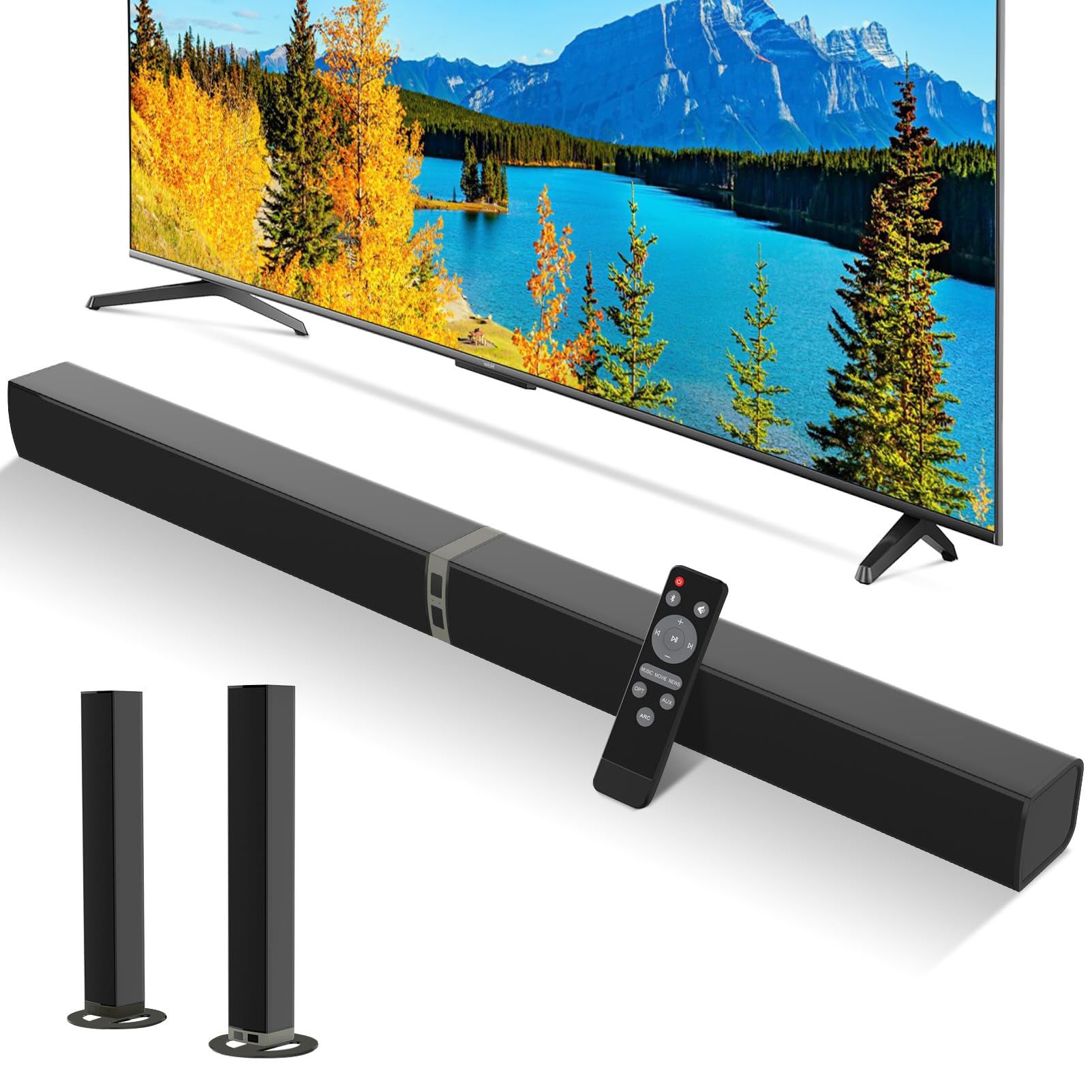 MZEIBO TV Sound Bar - 60W Bluetooth 5.0 Detachable Soundbar with ARC/Optical/AUX, 32-Inch Smart TV Speaker for Enhanced Home Theater Audio, Perfect for Living Room and Bedroom Entertainment