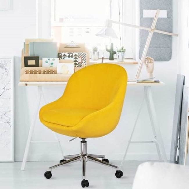 Velvet Adjustable Home Office Chair with Armrests - Cute Yellow Urban Fabric Desk Chair for Work, Study & Gaming - Ergonomic Comfort for Long Hours
