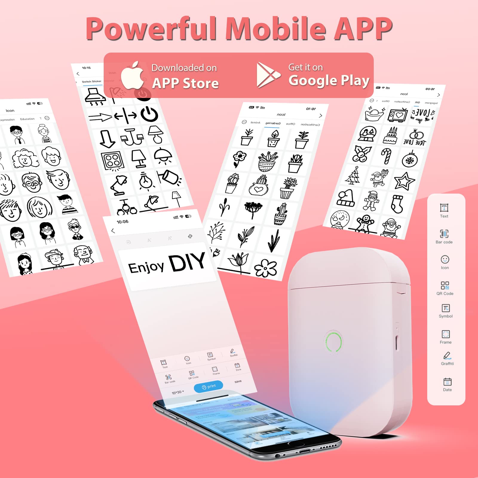 Mini Portable Label Maker Machine with Tape - USB Rechargeable Label Printer for Home & Office Organizing (Jars, Bins, Files) | Compatible with iPhone & Android | Easy to Use, Pink | Perfect for Crafting, Pantry Labeling & School Projects