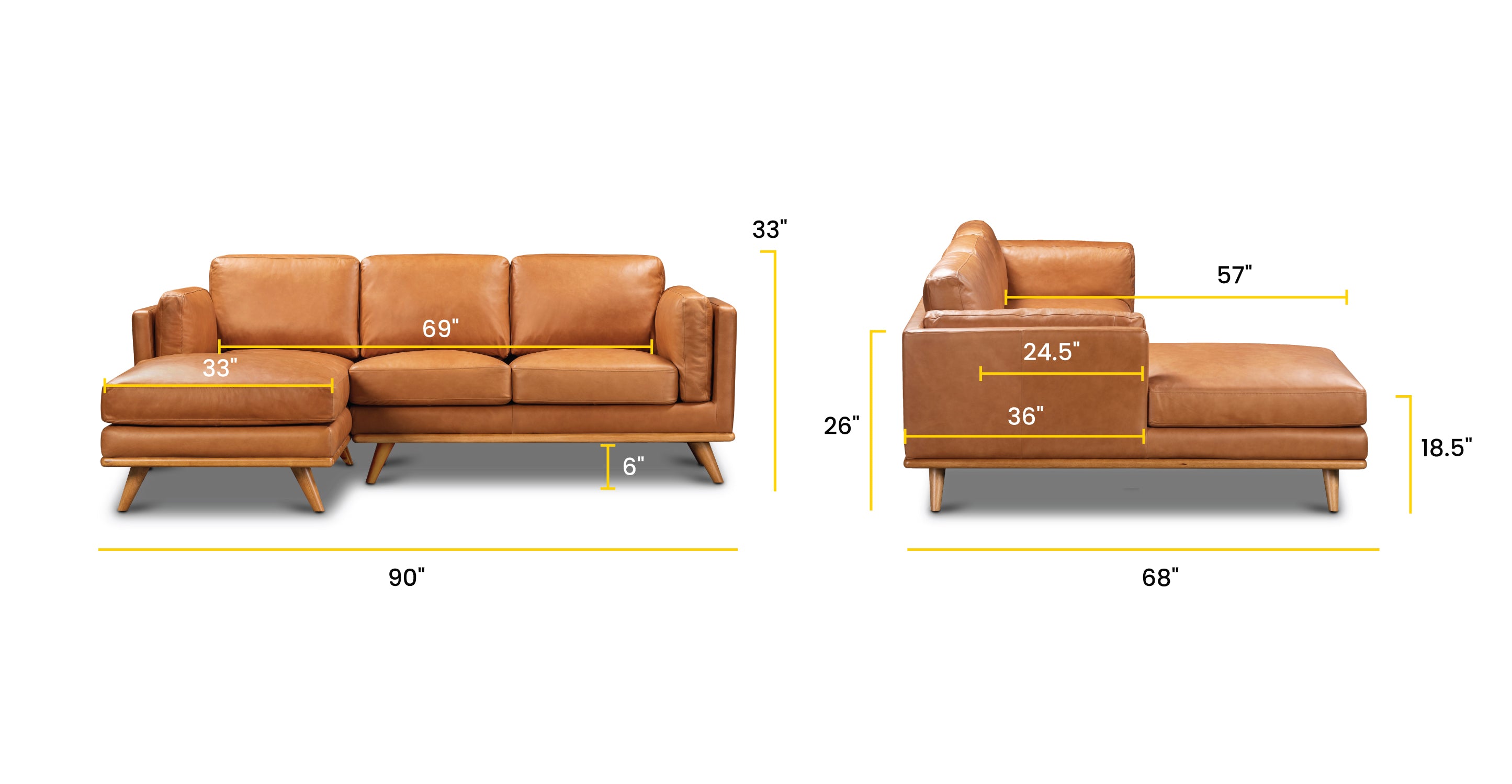Cadiz Left Facing Sectional Sofa - Modern L-Shaped Couch with Reversible Chaise for Living Room, Family Room & Home Theater - Comfortable Fabric Upholstery for Relaxing and Entertaining