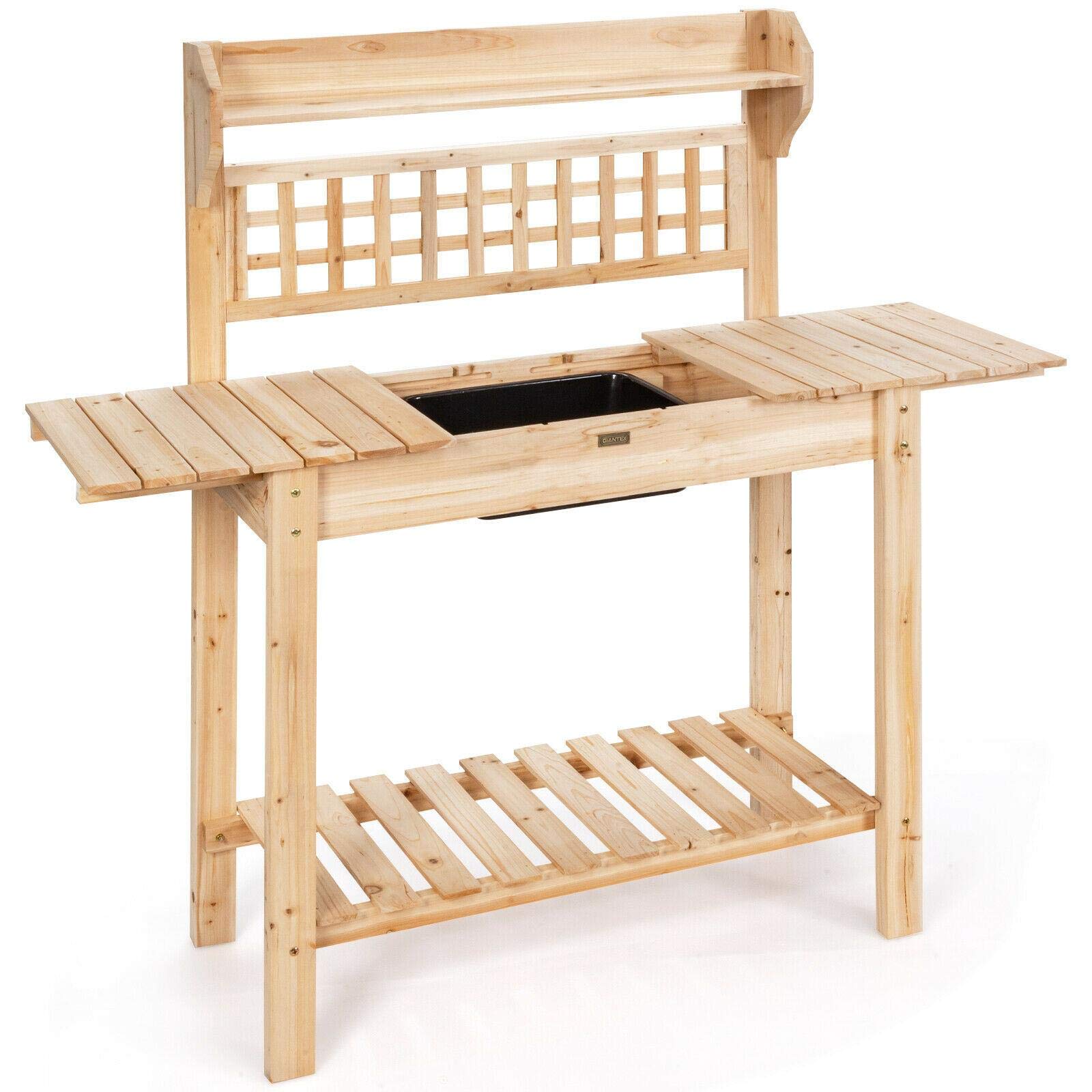 Heavy Duty Garden Potting Bench with Sliding Tabletop - Sturdy Outdoor Workstation Table for Planting, Potting & Gardening - Perfect for Patio, Backyard & Greenhouse Use - Includes Storage Shelf & Organizer