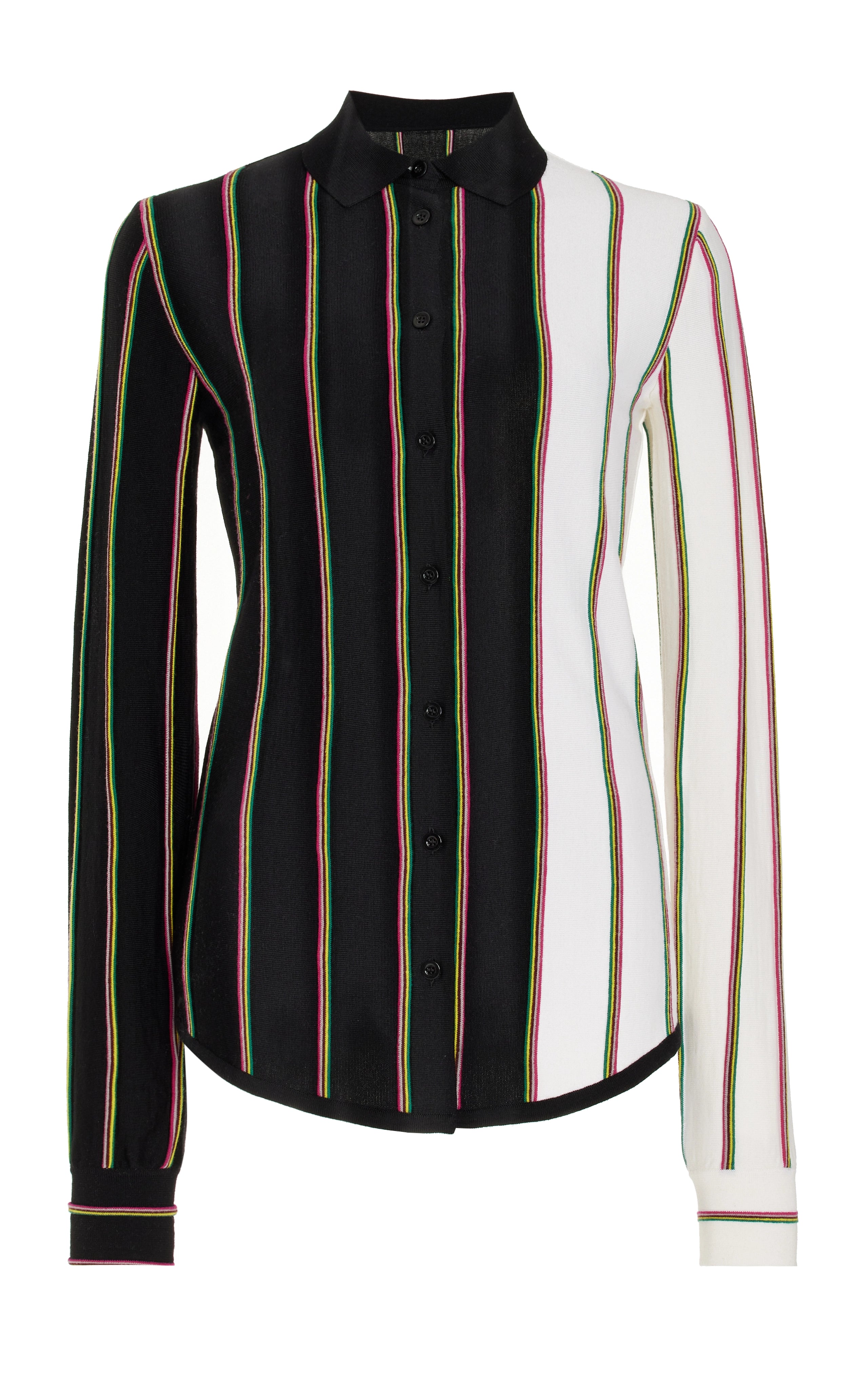 Tessa Knit Shirt - Navy Multi Striped Merino Wool Women's Top | Soft & Breathable Wool Shirt for Work, Travel & Casual Outfits