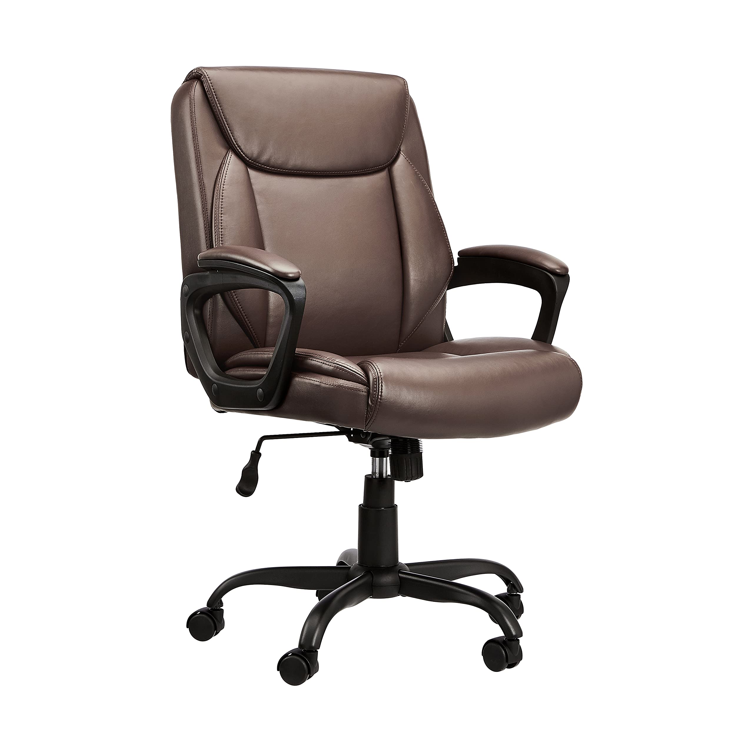 AmazonBasics Classic Puresoft PU-Padded Mid-Back Office Chair with Adjustable Armrests - Ergonomic Desk Chair for Home & Office, Brown - Perfect for Long Work Hours, Gaming & Study Sessions