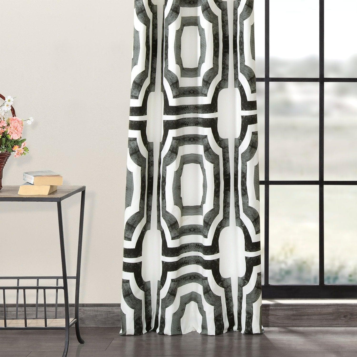 Mecca Steel Geometric Grommet Printed Blackout Curtains - Modern Window Treatment for Bedroom & Living Room