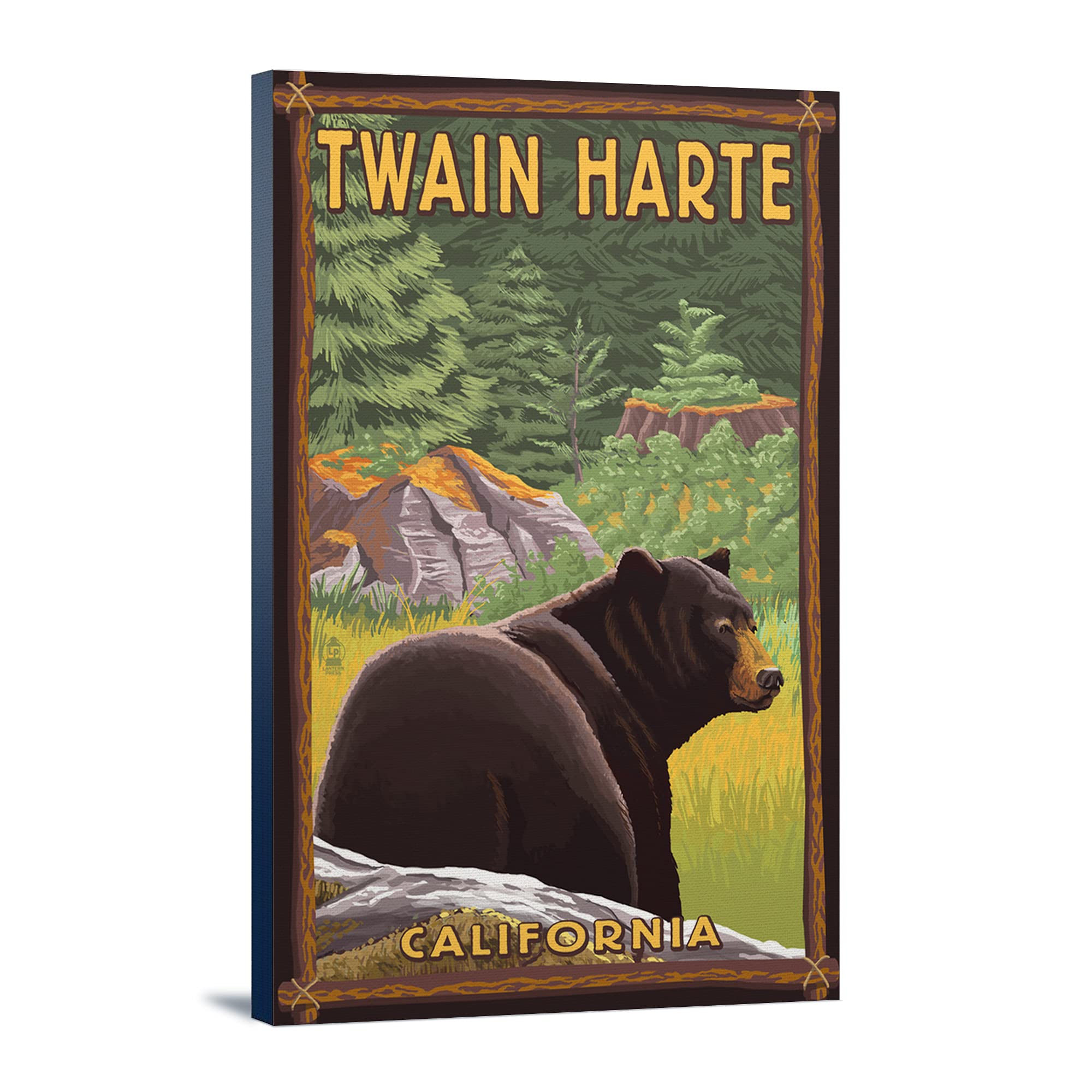 Black Bear in Forest - Twain Harte California Landscape Art Print - 24x36 Inch Gallery Wrapped Canvas - Perfect for Living Room, Bedroom or Office Wall Decor
