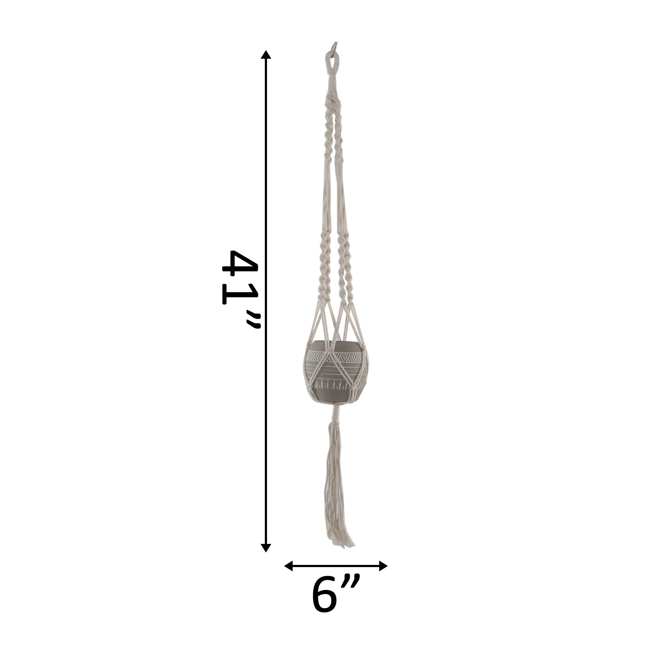 41 Inch Hanging Macrame Plant Holder with Aztec Ceramic Pot - Grey Boho Wall Decor for Living Room, Bedroom, or Patio