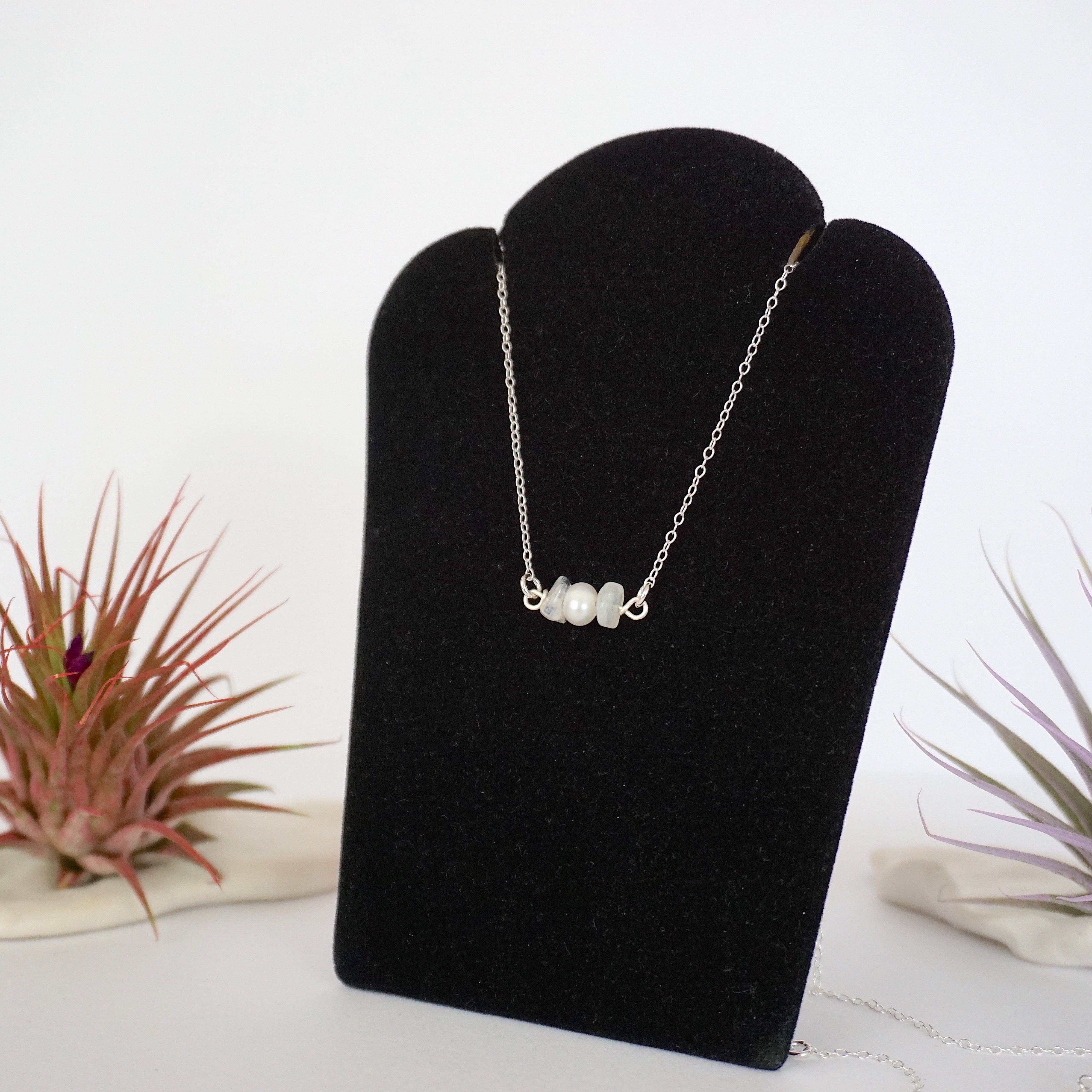 Moonstone & Pearl Charm Necklace – Elegant Boho Jewelry for Women | Perfect for Weddings, Date Nights & Gifts