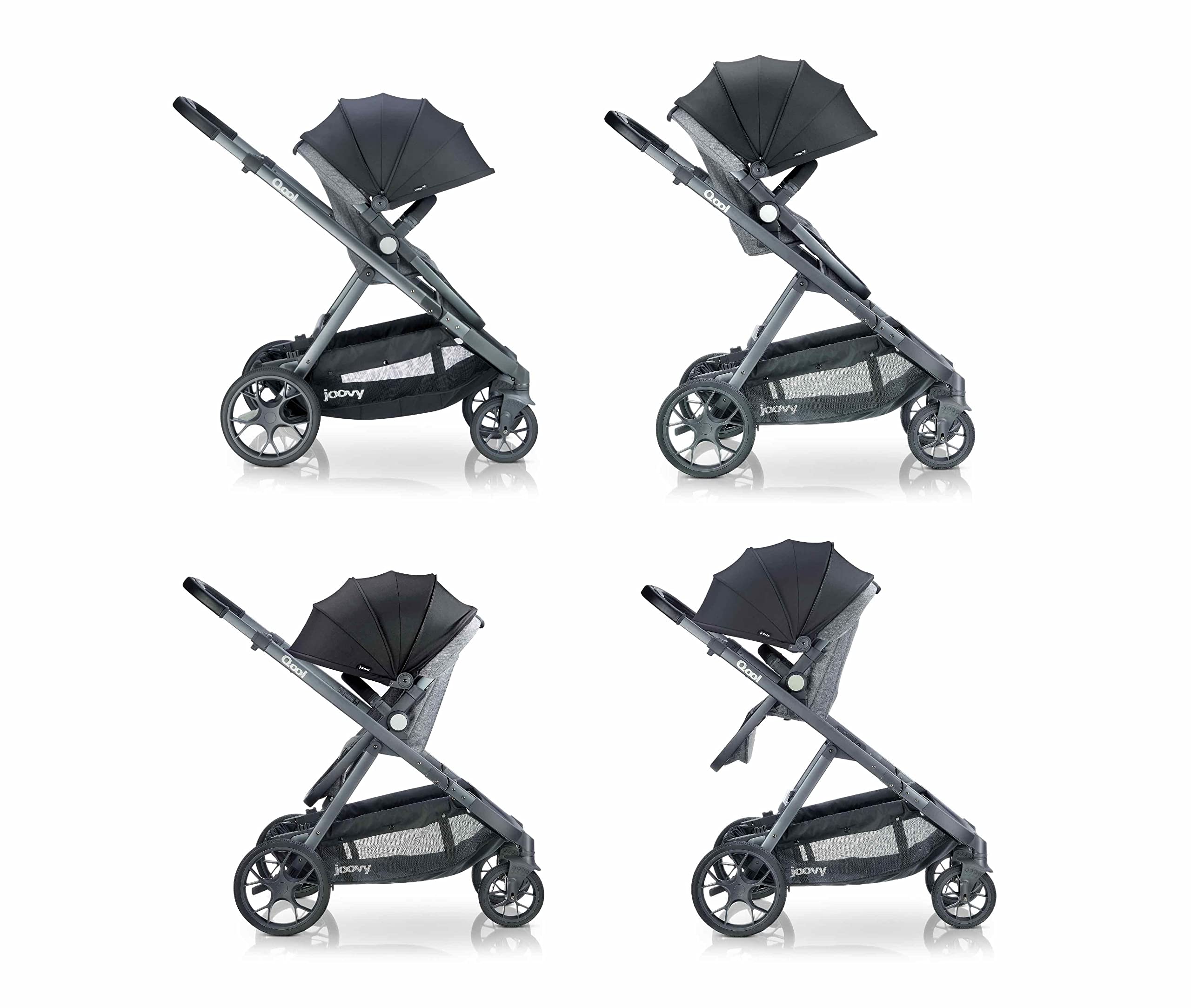 Joovy Qool Stroller - Adjustable Single, Double & Triple Stroller for Kids | Lightweight & Customizable Baby Stroller in Black Melange | Perfect for City Walks, Travel & Family Outings