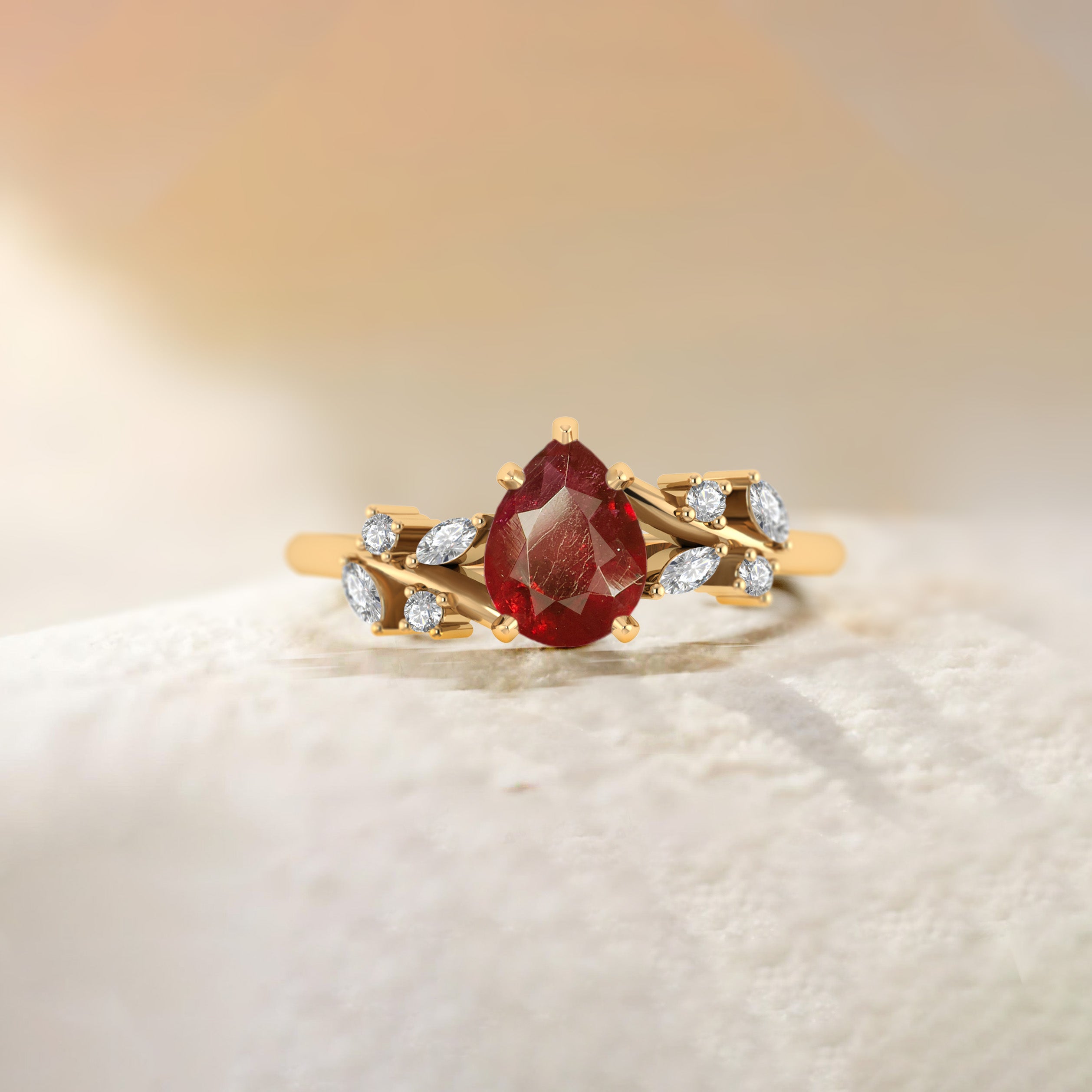 Natural Ruby Leaf Statement Ring for Women - Elegant Bohemian Jewelry for Parties, Weddings & Everyday Wear